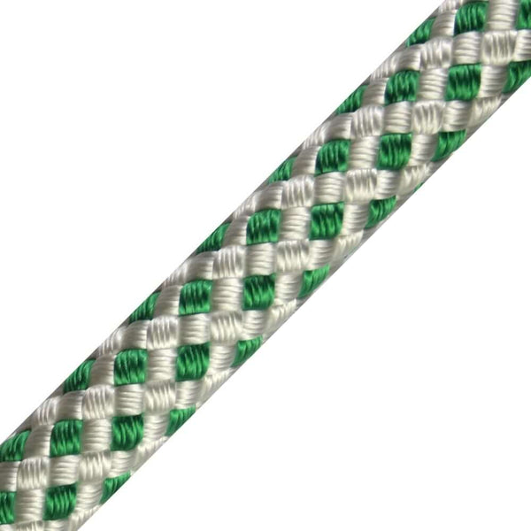 Teufelberger Sirius 18mm x 60m bull rope. Arborist rigging line, bright green, coiled.