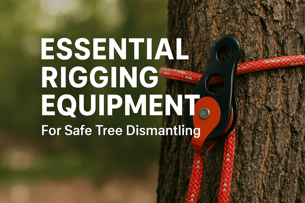 Essential Rigging Equipment for Safe Tree Dismantling: close-up of rigging tool on a tree.