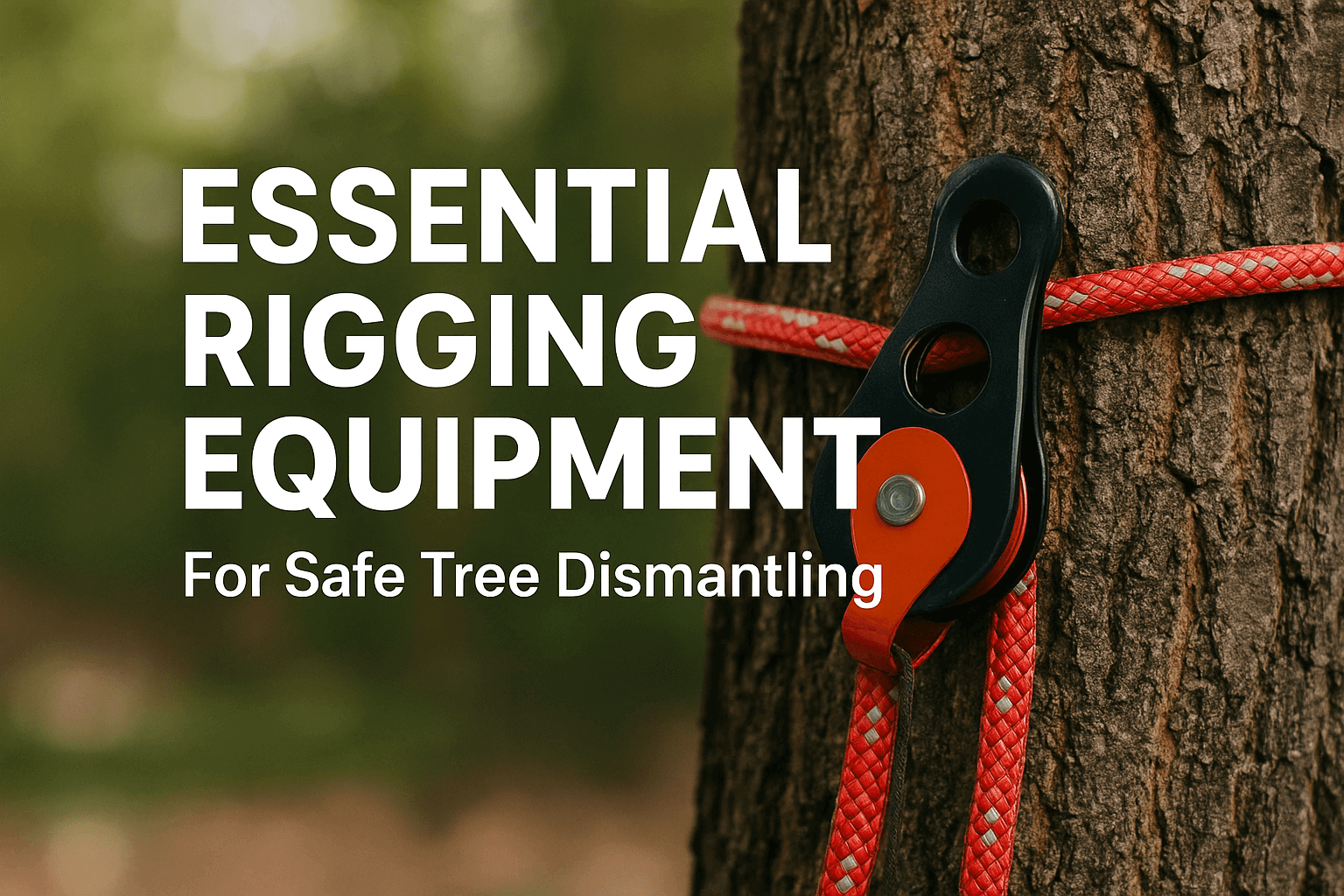 Essential Rigging Equipment for Safe Tree Dismantling: close-up of rigging tool on a tree.