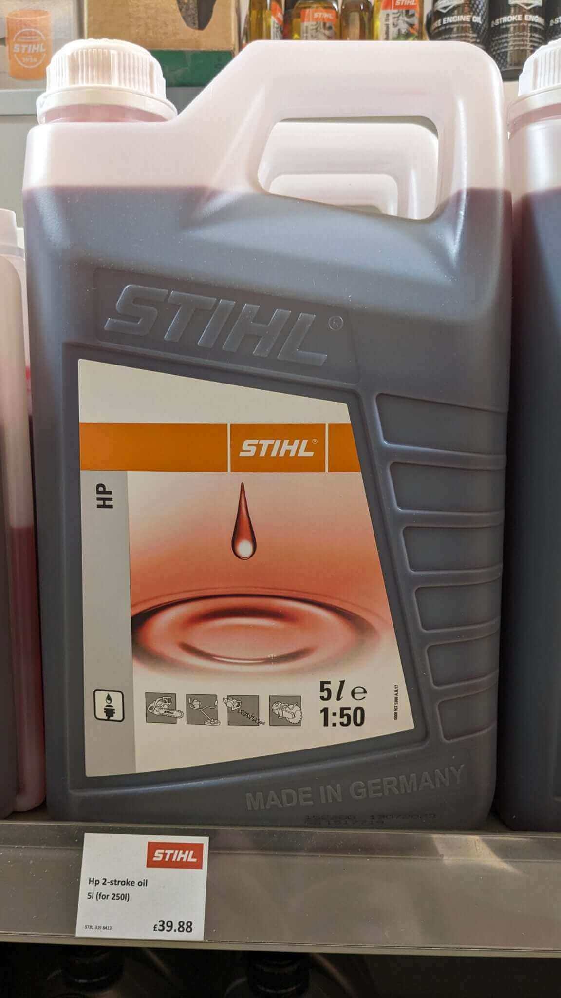 STIHL 2-Stroke oil container, perfect for maintaining equipment performance and longevity.