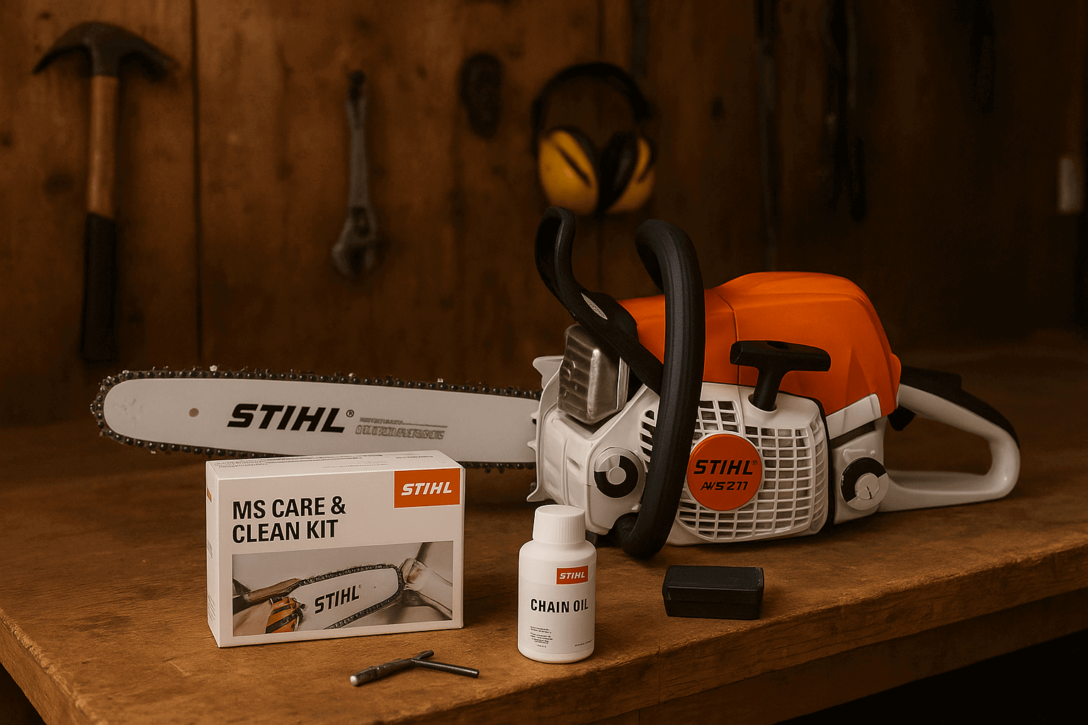 How to Maintain Your Chainsaw in Cold Weather with STIHL MS Care & Clean Kit and chain oil.