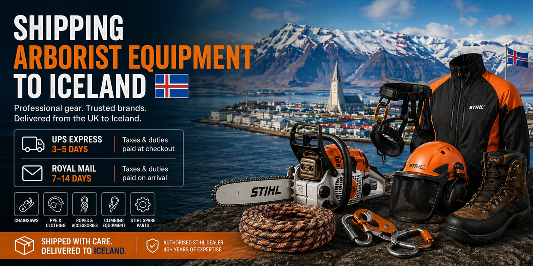 Arborist equipment UK to Iceland shipping