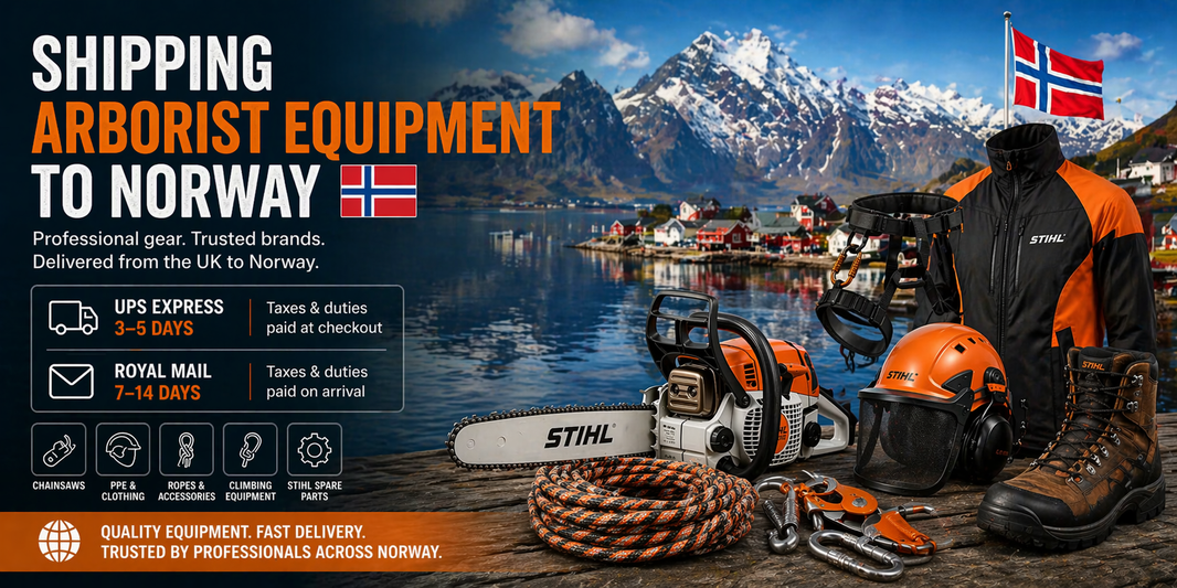 Shipping Arborist Equipment from the UK to Norway | Fast Delivery & Clear Duties with professional gear and equipment.