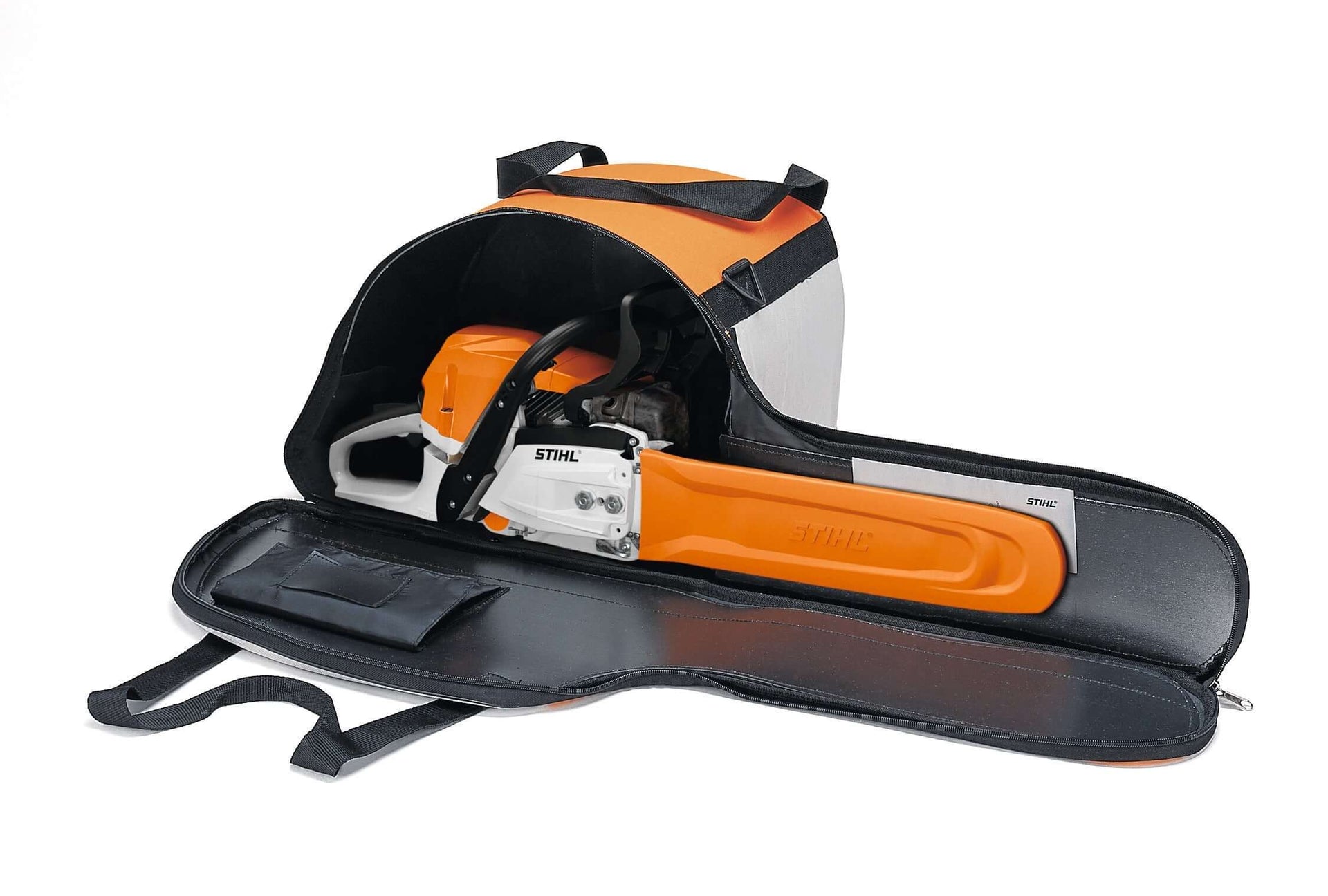 STIHL chainsaw stored safely in a protective bag, ideal for Tree Surgeons and maintaining equipment.