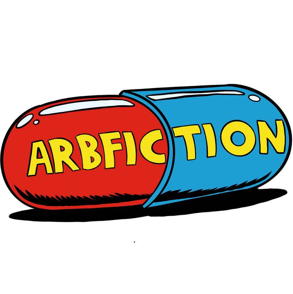 Colorful capsule design featuring the title 'Arb Fiction', reflecting tree care community and creativity.