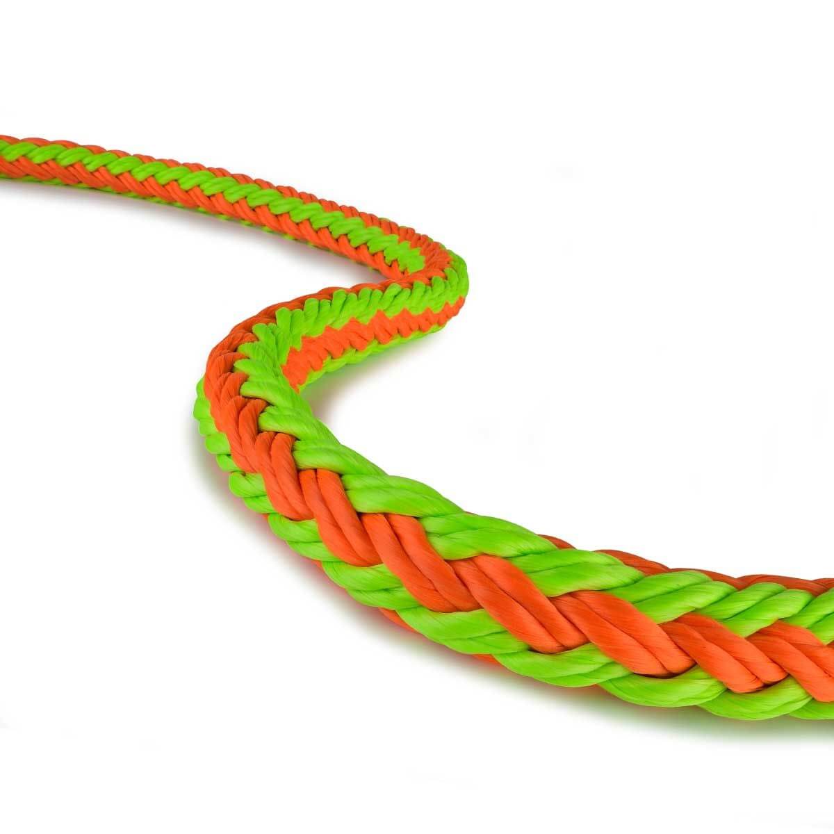 Hollow Braid Rigging Ropes featuring vibrant orange and green colors for enhanced visibility and strong performance.