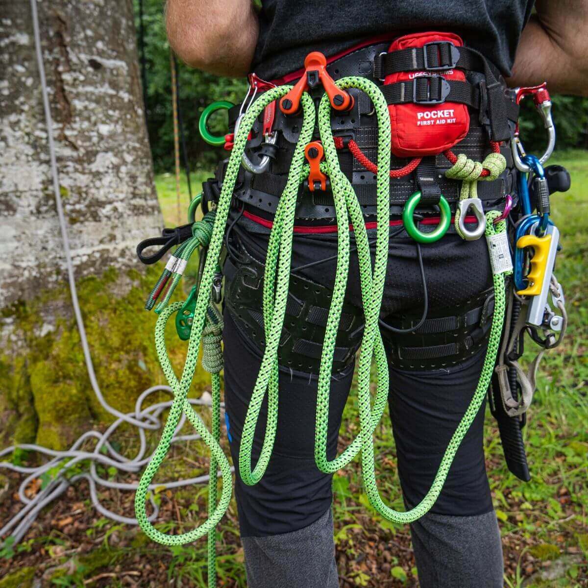 Arborist Lanyard Kits featuring climbing harness, ropes, and safety equipment for tree surgeons.