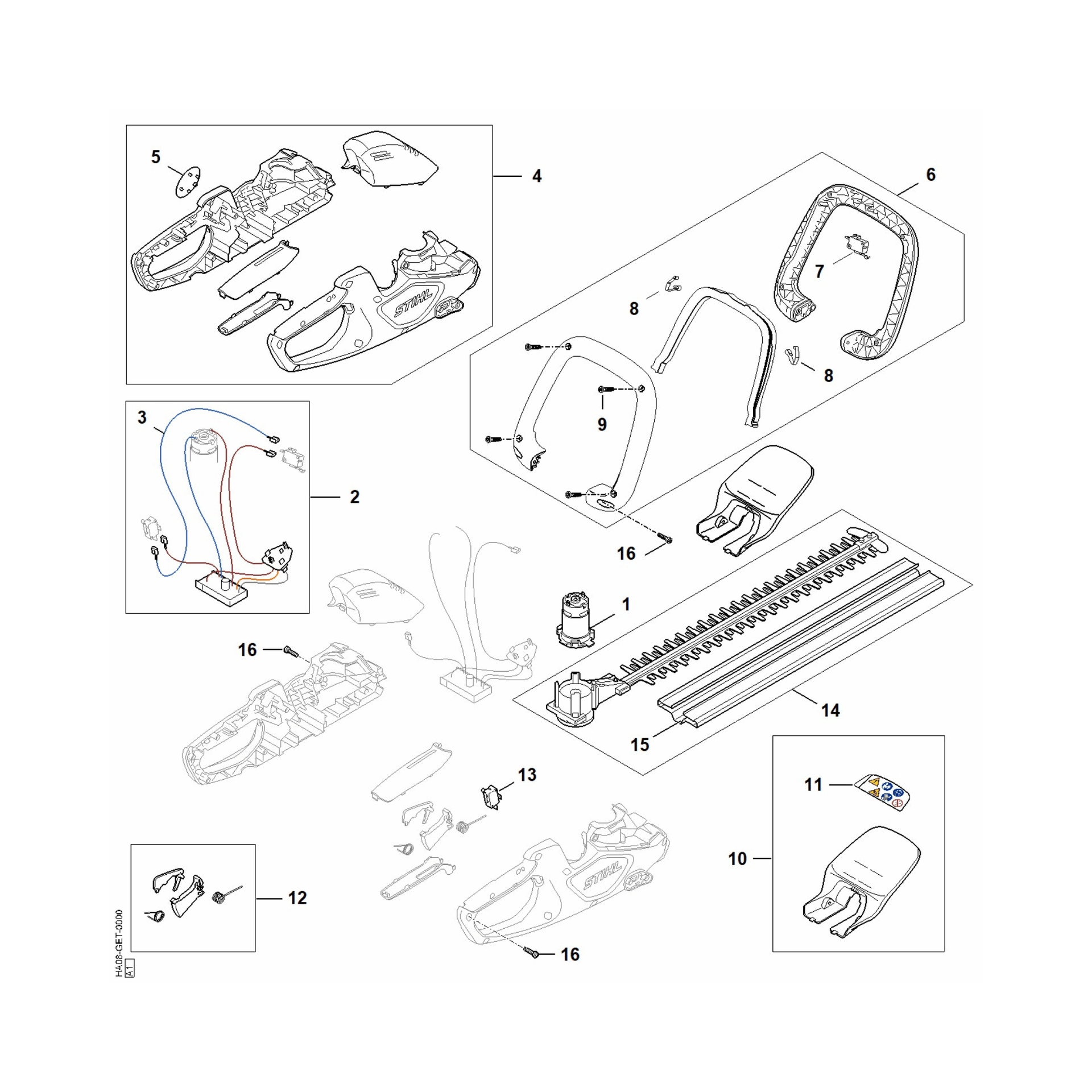 STIHL HSA 26 Hedge Trimmer Spare Parts diagram showing replacement components and parts for maintenance.