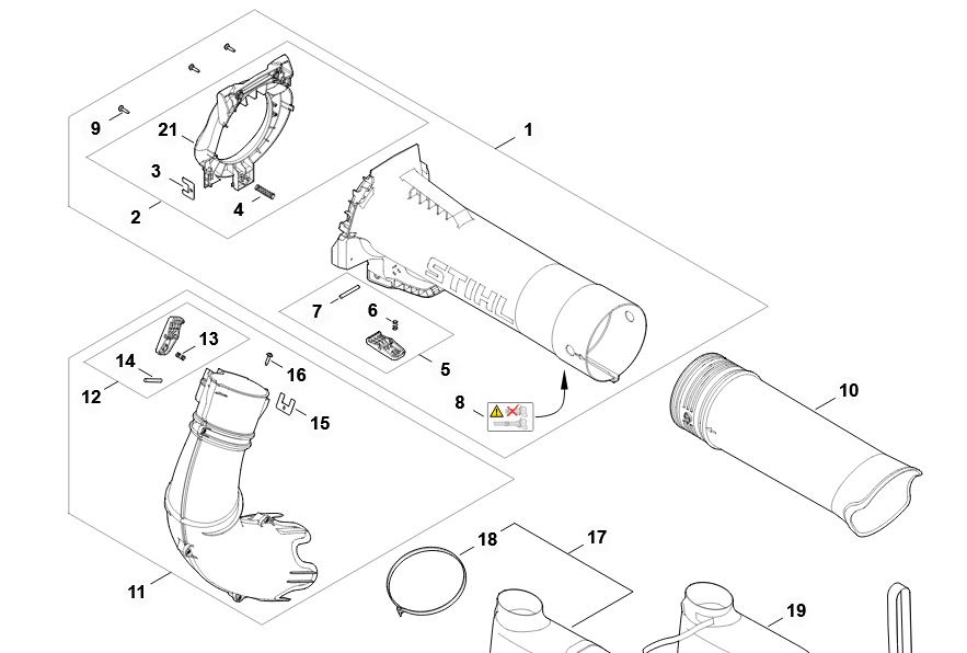 STIHL blower vacuum spare parts diagram for maintenance and repair, ideal for tree surgeons.