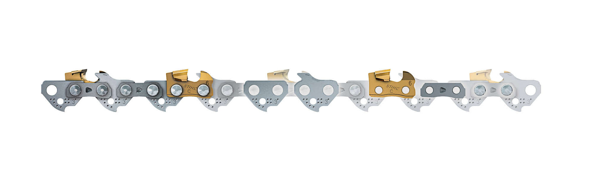 STIHL carbide saw chain, featuring tungsten carbide-tipped teeth for durability and top cutting performance, ideal for tree surgeons.