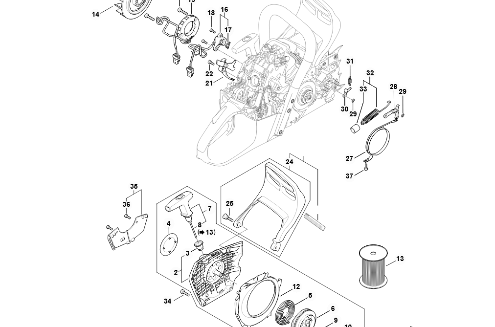STIHL MS261CM Chainsaw Spare Parts diagram showing components for maintenance and repair.