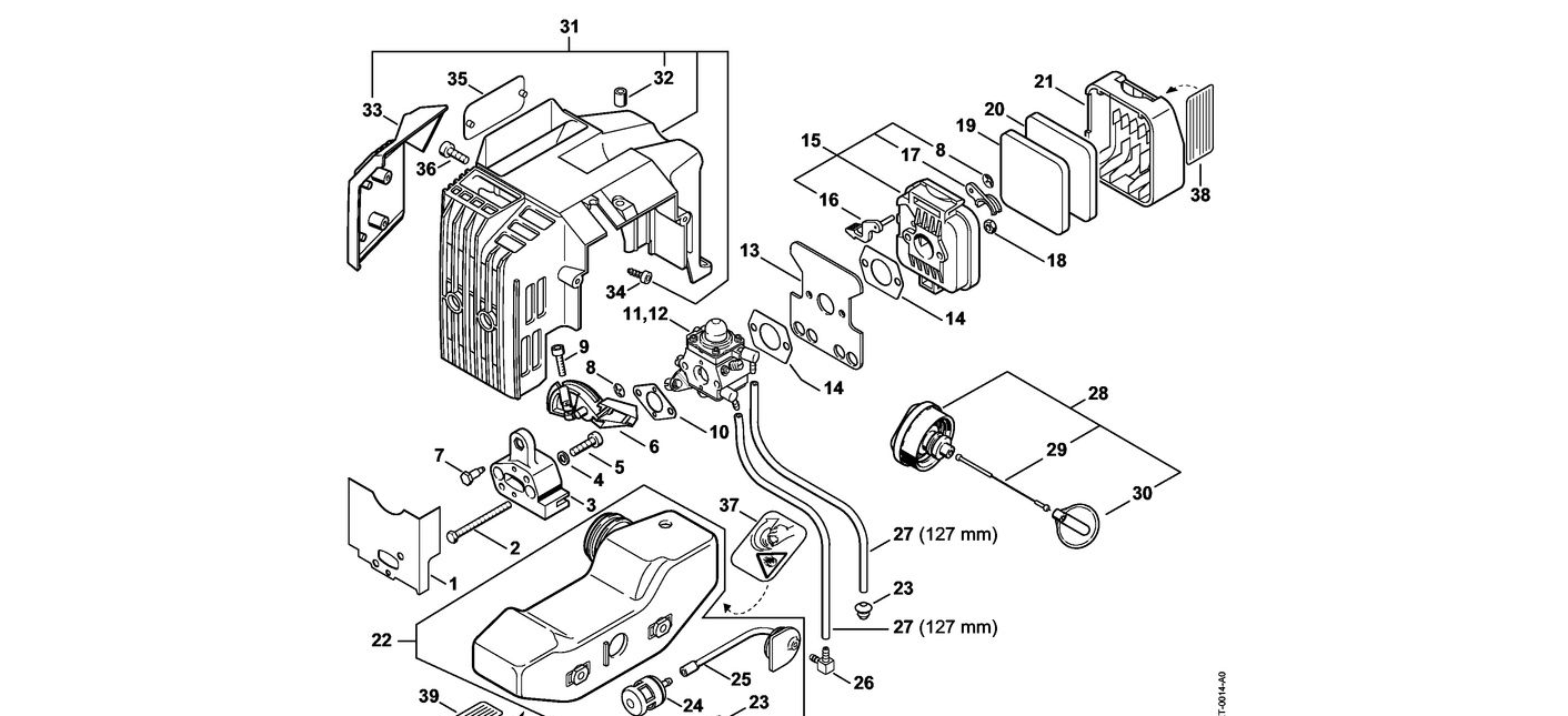Detailed diagram of STIHL hedgecutter spare parts, ideal for tree surgeons maintaining equipment.