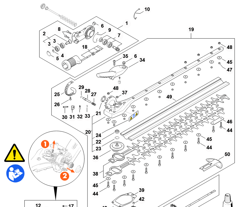 STIHL HSA 66 Hedge Trimmer Spare Parts diagram showing components and assembly details.