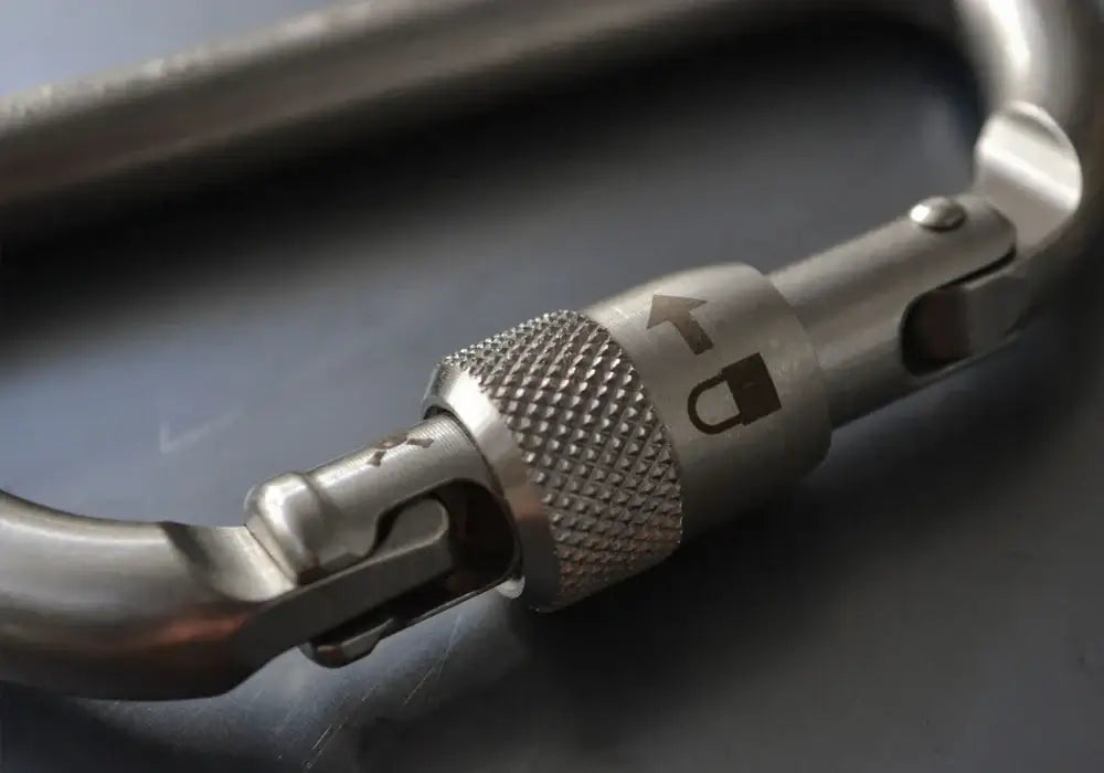 Screwgate Carabiners for Arborist Climbing & Rigging close-up view of locking mechanism.