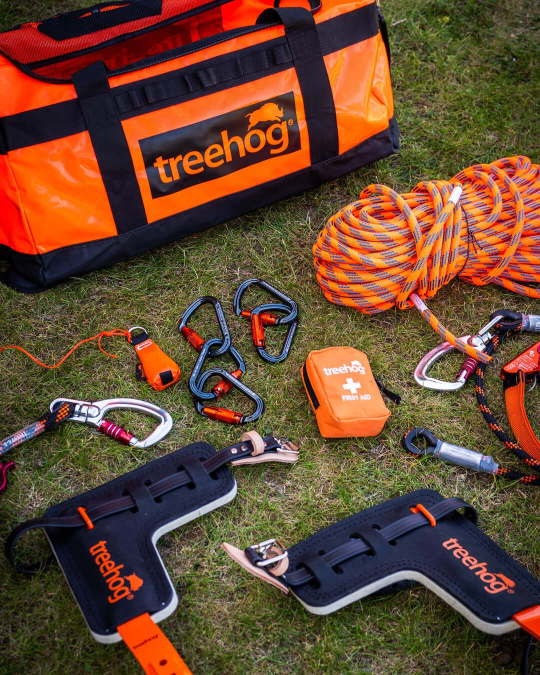 Complete Tree Climbing Kits including ropes, harnesses, and gear for tree surgeons' safe climbing setups.