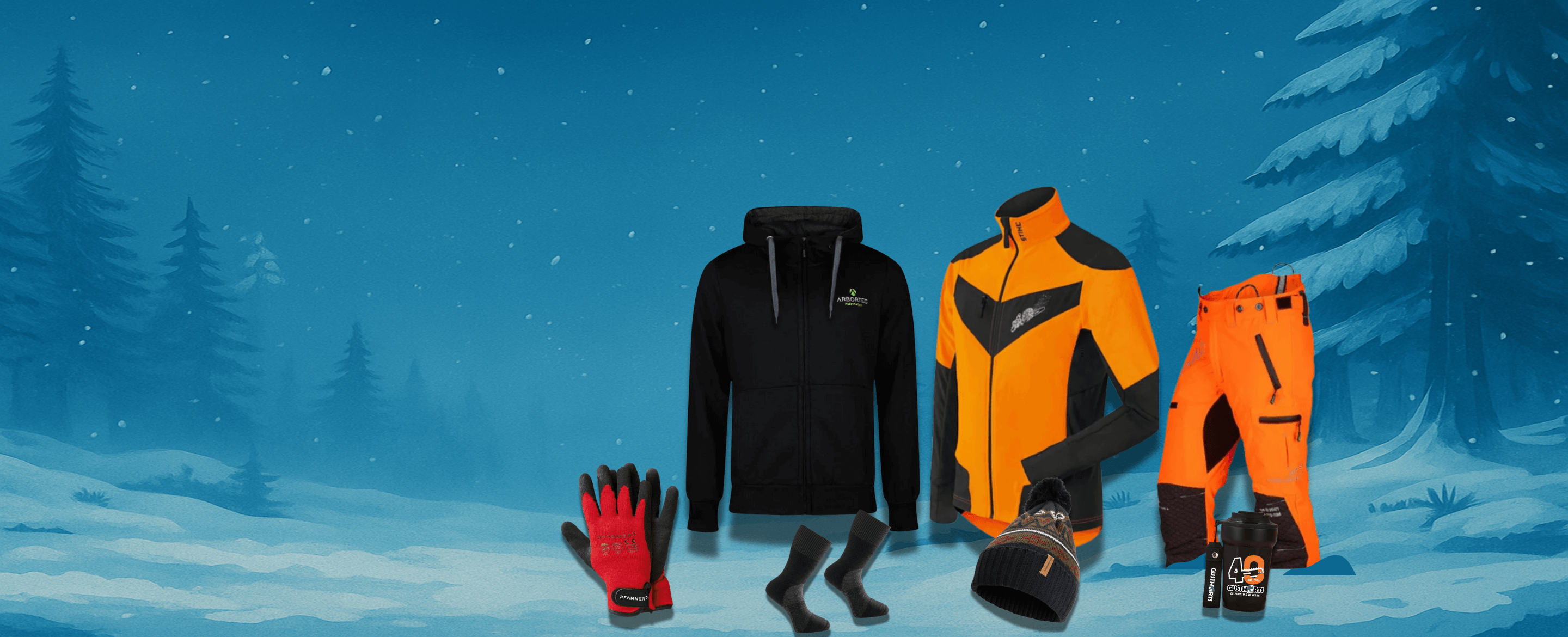 Winter Gear collection showcasing insulated jackets, gloves, and accessories for cold-weather protection.