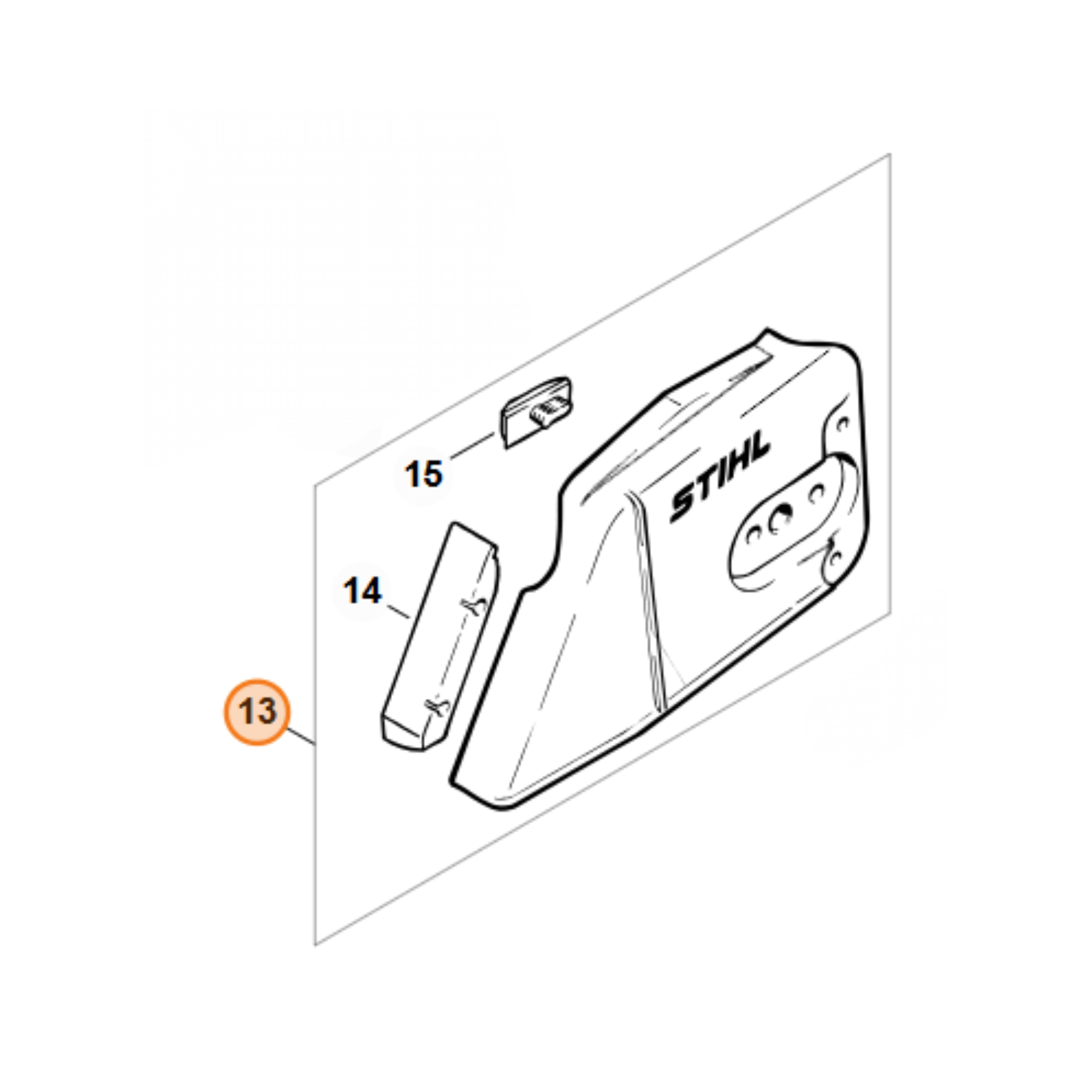 STIHL MS 194-T Chainsaw Spare Parts including a protective cover and component details.