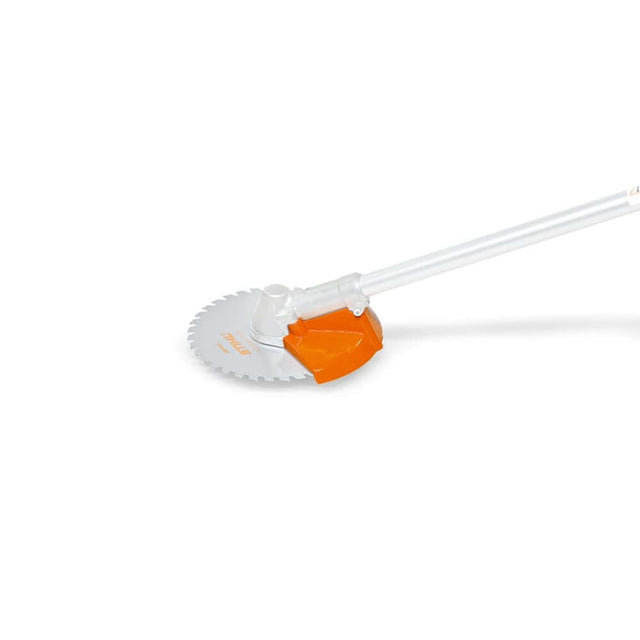 STIHL brushcutter with saw blade guard, designed for tree surgeons for enhanced cutting precision and safety.