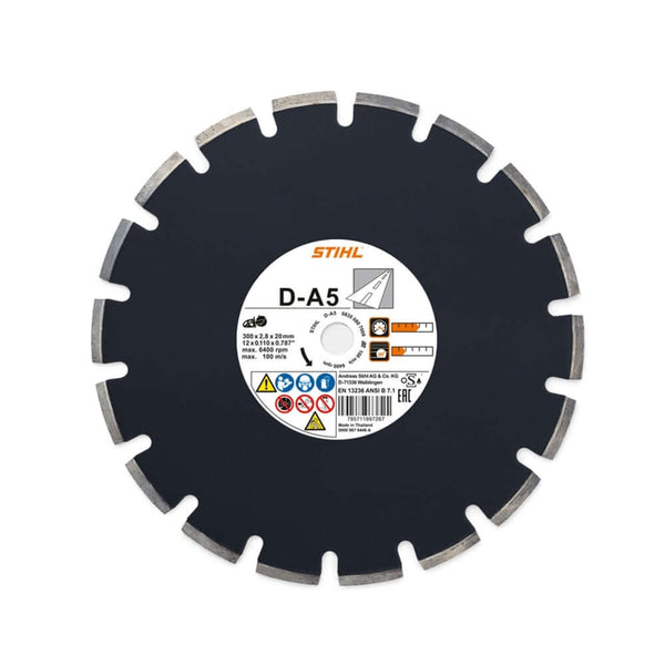 Asphalt D-A5 cutting wheel, ideal for tree surgeons, designed for asphalt, concrete, and sandstone cutting.