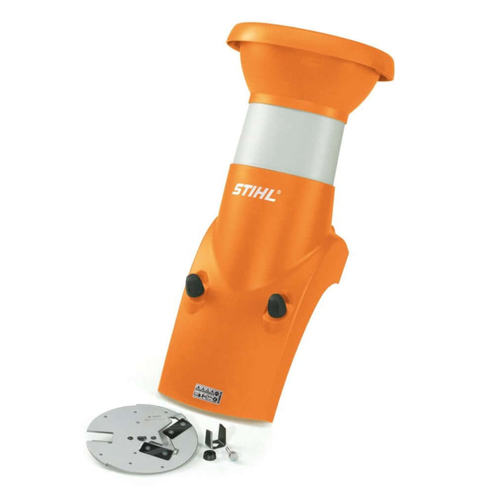 STIHL Incline Feed Shute for GHE 150 and 250 electric shredder with assembly parts.