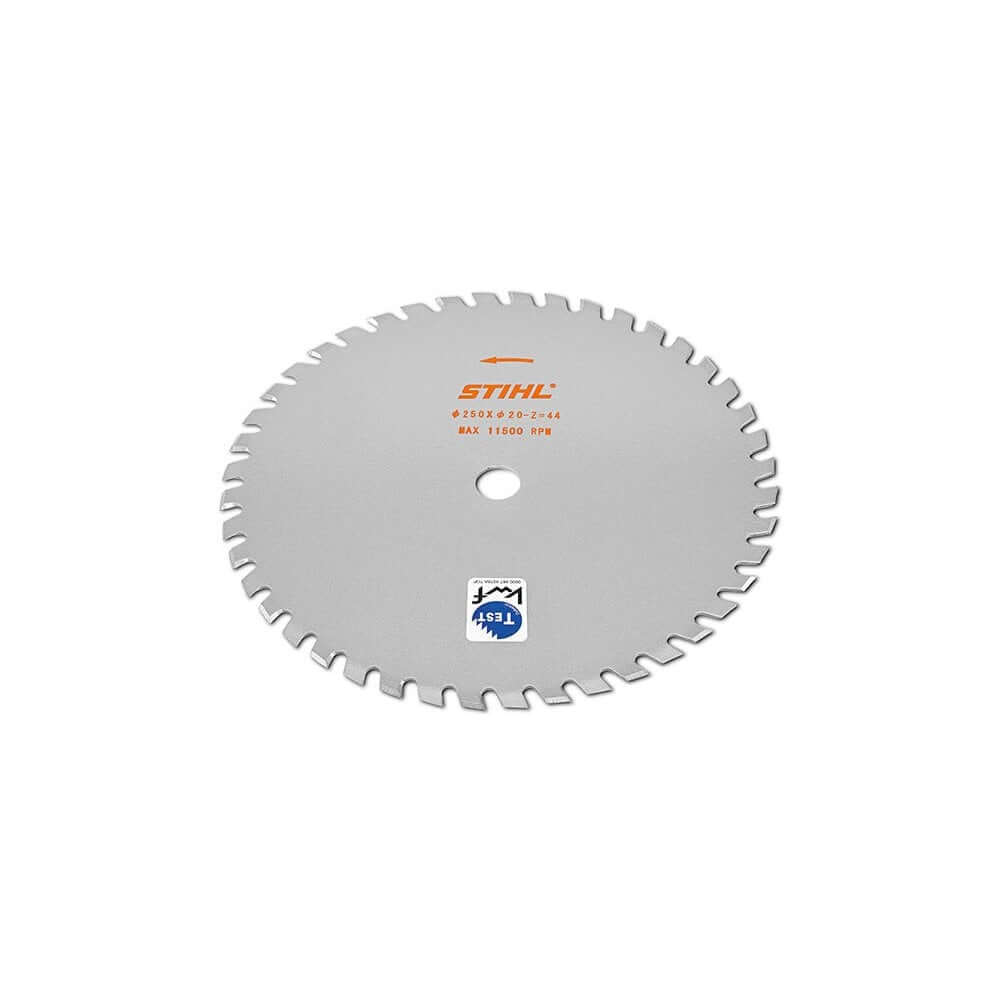 STIHL grass cutting blade for brush cutters, durable steel design for efficient turf cutting and easy installation.