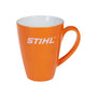 STIHL orange coffee mug with durable porcelain design, perfect for tree surgeons enjoying coffee or tea.