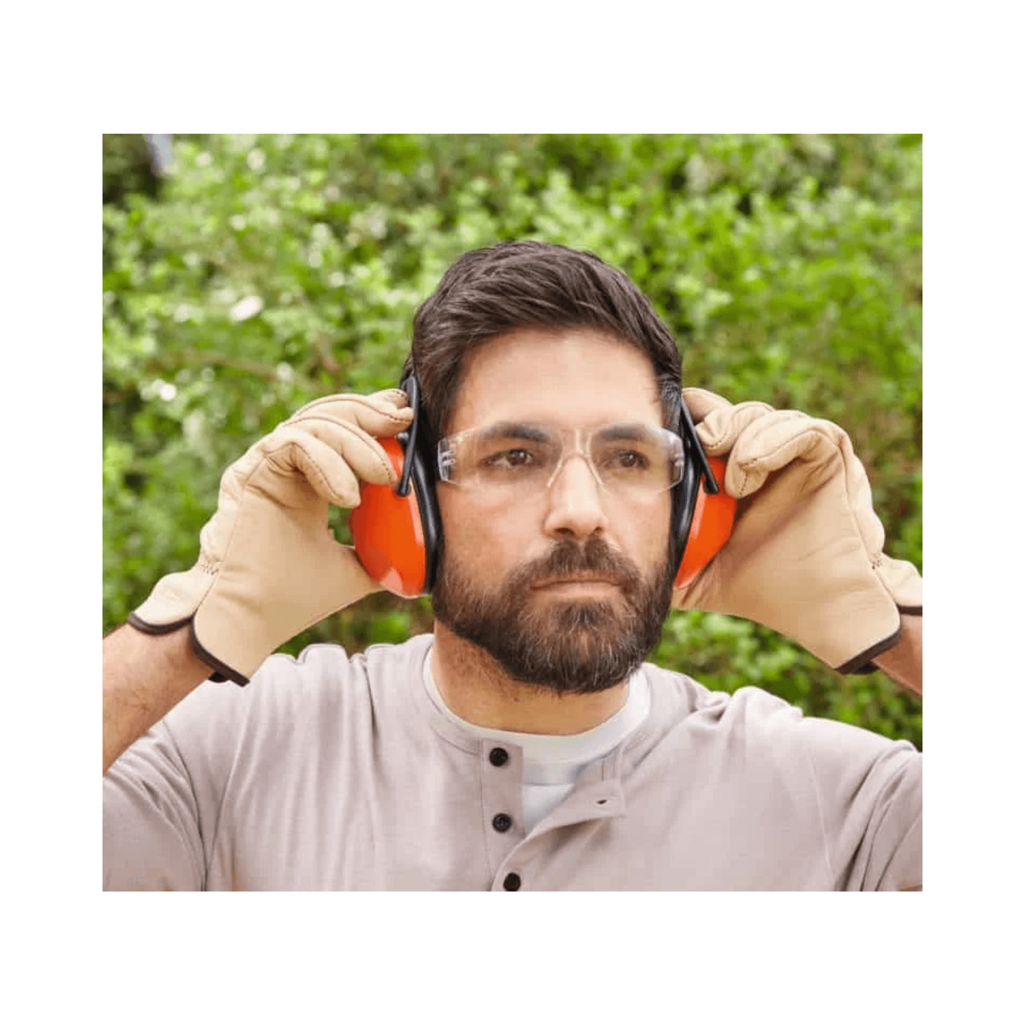 Person wearing STIHL Concept 24 Ear Protection with gloves, ideal for tree surgeons and arborists.