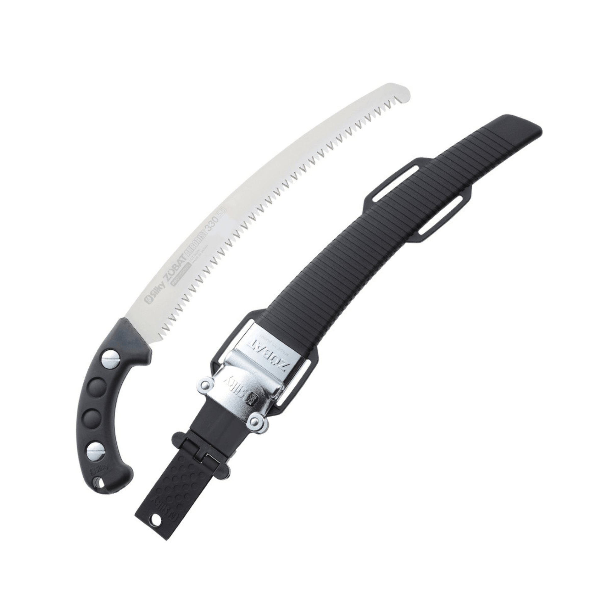Zubat Arborist Professional Pruning Saw 330mm shown with a flexible blade and rubber grip handle, ideal for tree surgeons.