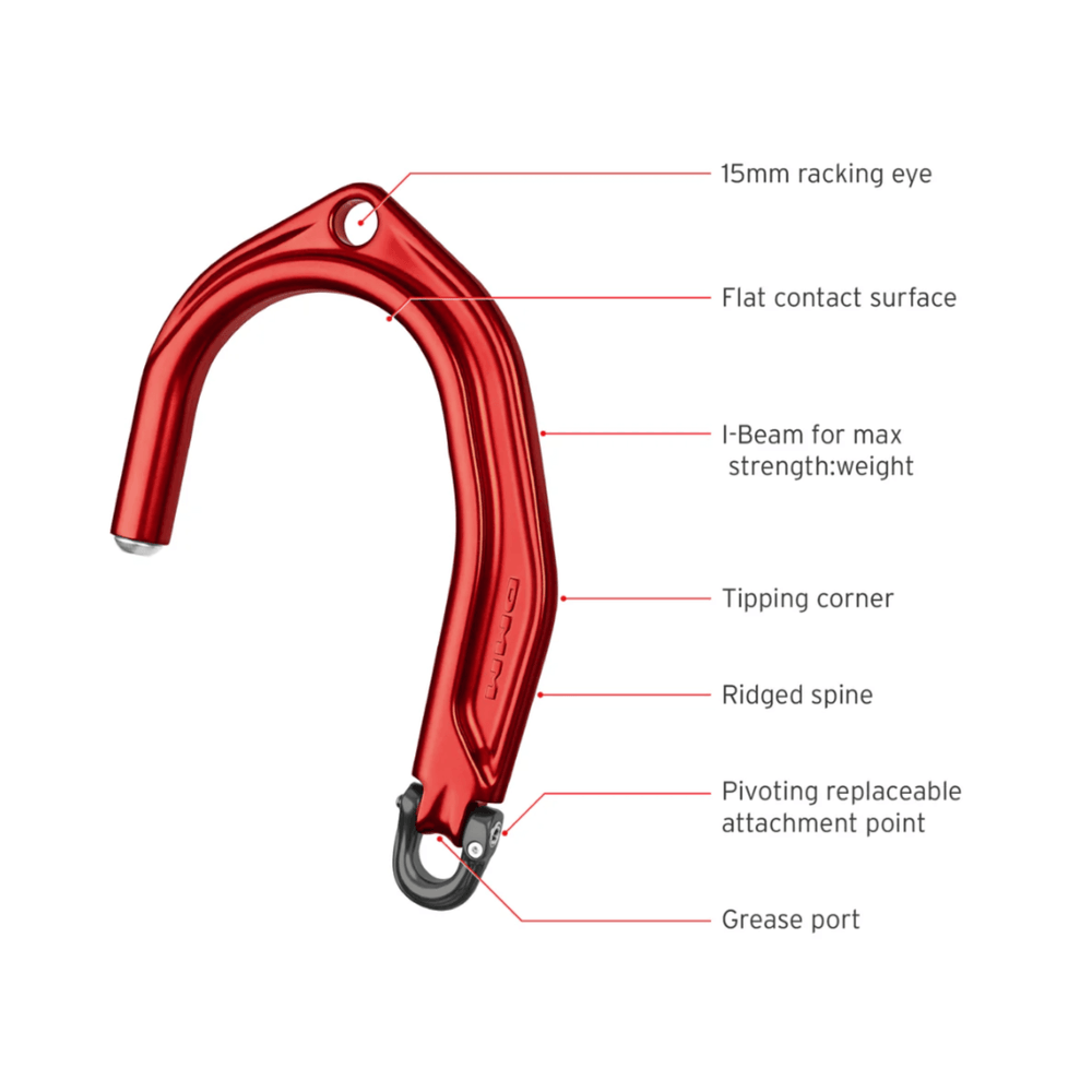 DMM Captain Throwing Hook features labeled parts for tree climbing, showcasing its strength and design.