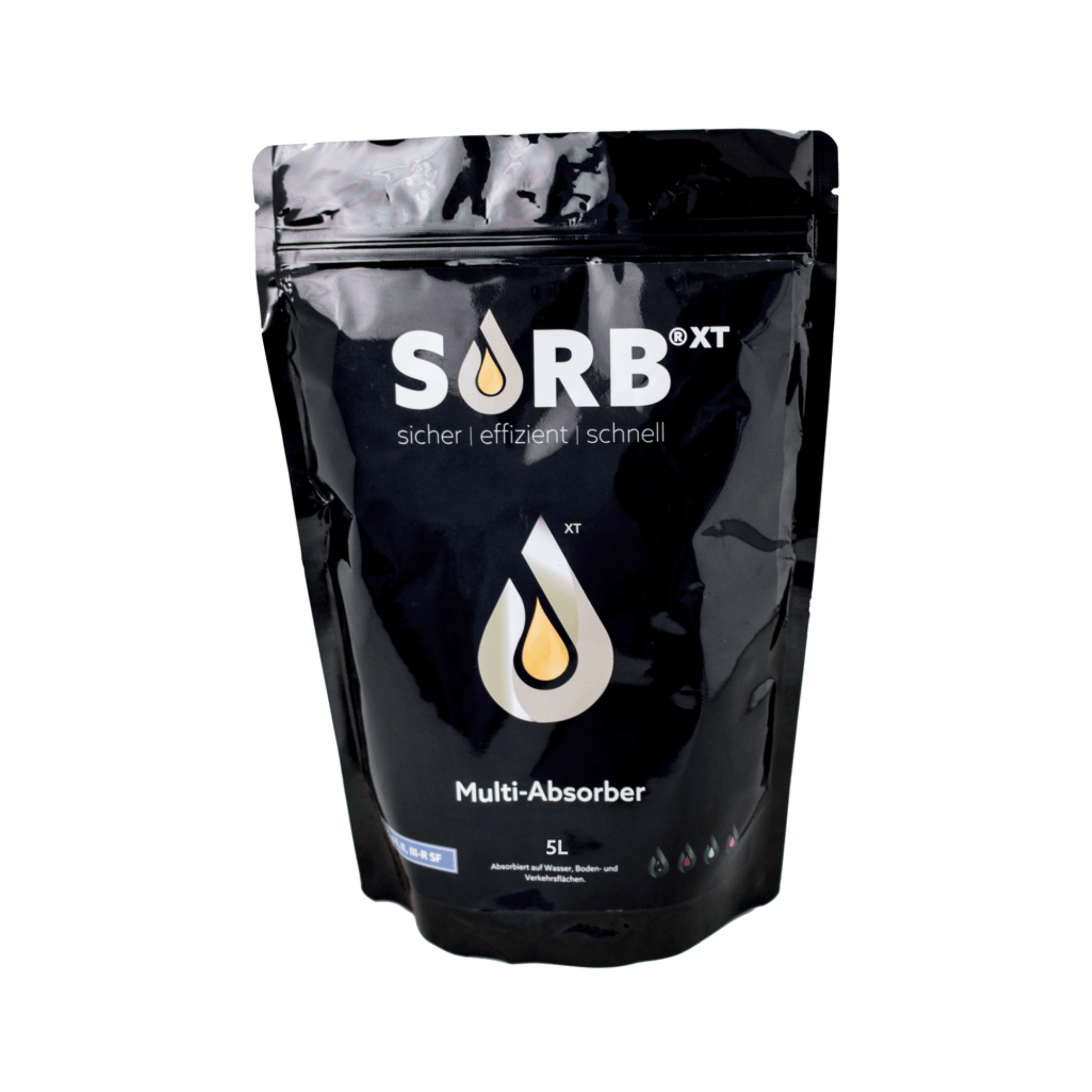 XT 5L Sachet Organic Binder in a sleek black pouch for effective liquid absorption.