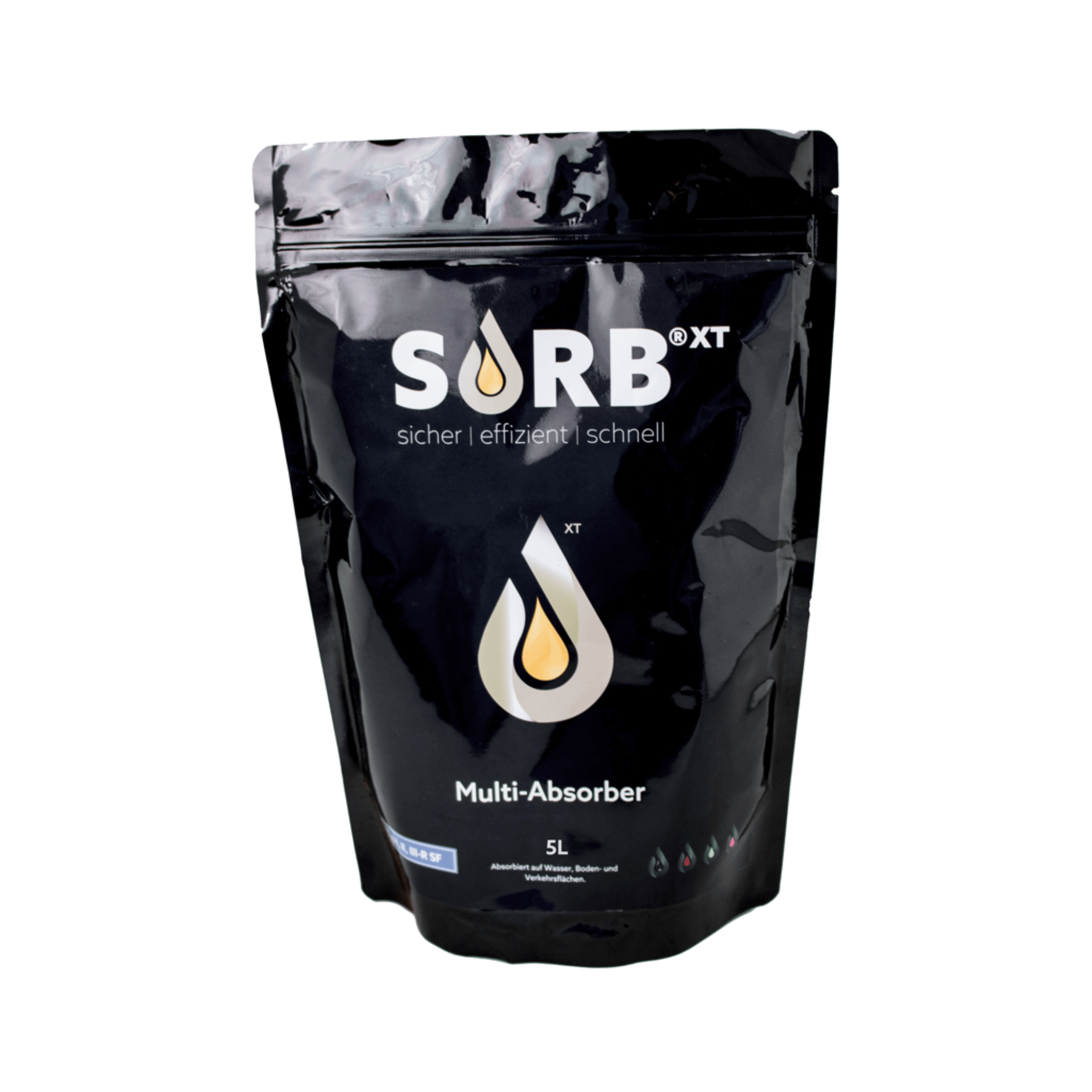 XT 5L Sachet Organic Binder in a sleek black pouch for effective liquid absorption.