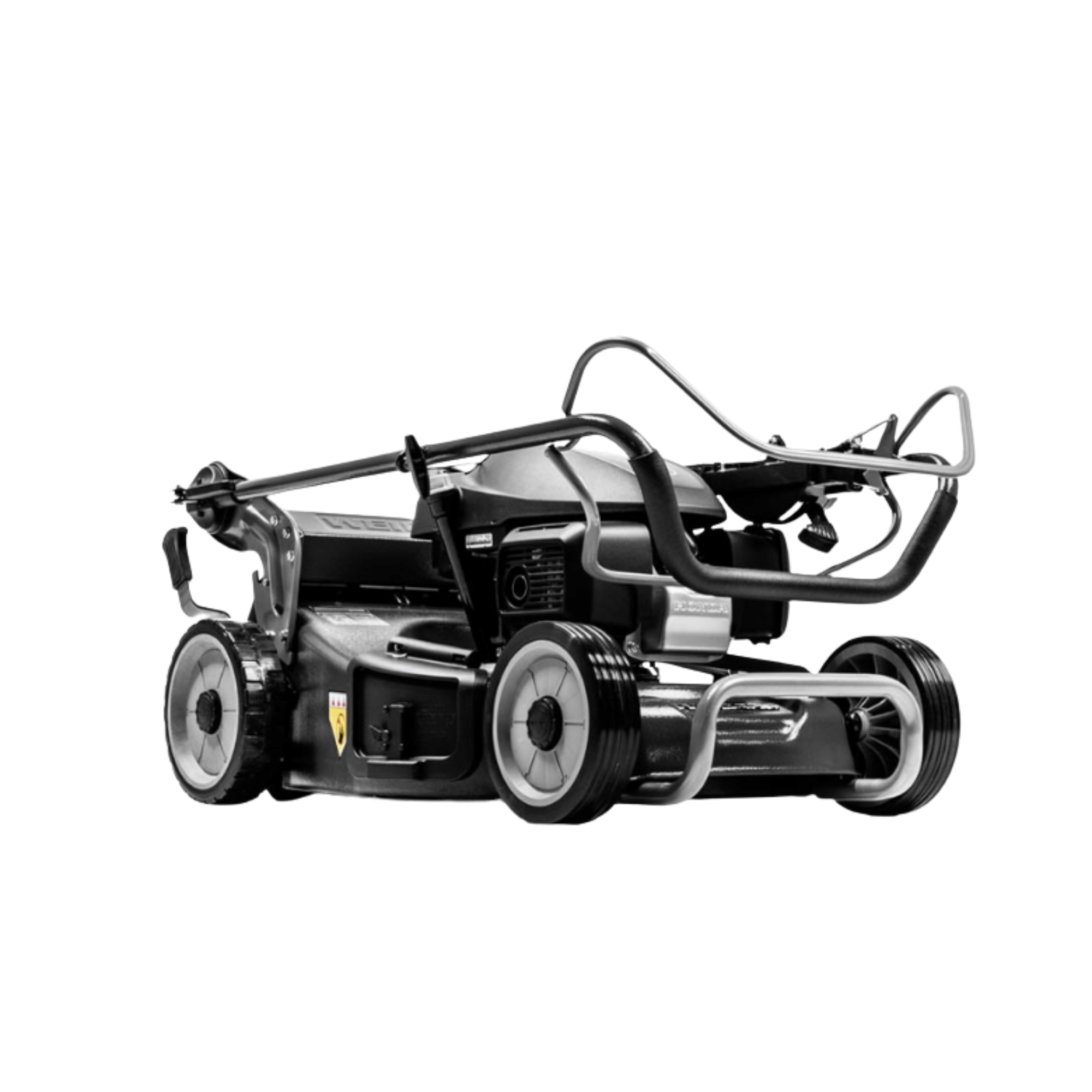 Virtue 46 SVP-H 4 in 1 Variable Speed Petrol Lawnmower side view showing compact design and robust build.