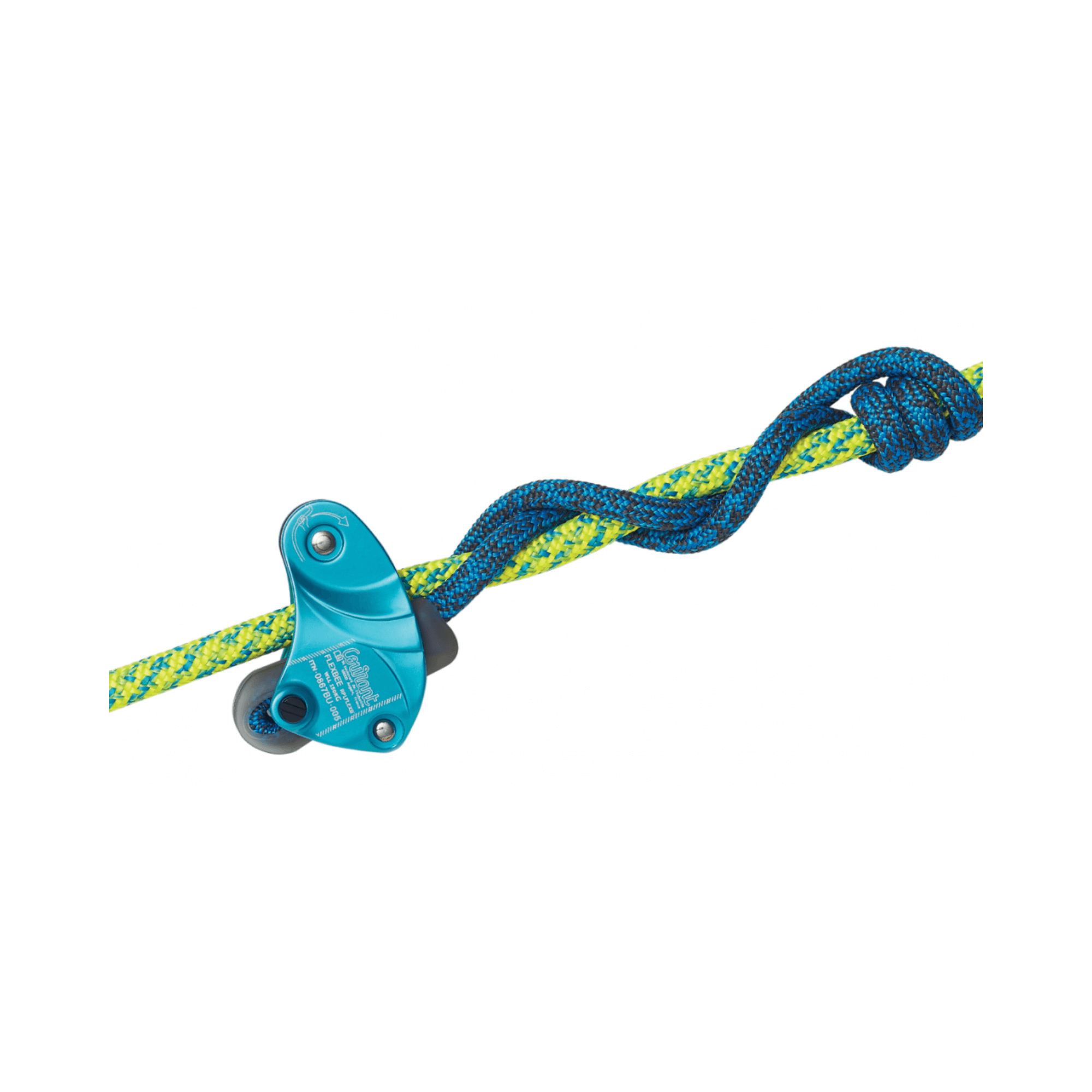 Flexbee V2 Snapo Prusik Rope Lanyard featuring a blue and yellow design, designed for safe and effective tree care positioning.