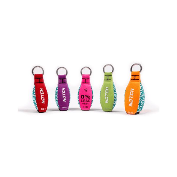 ZERO Throw Weights in various colors and weights, designed for arborists and tree surgery professionals.