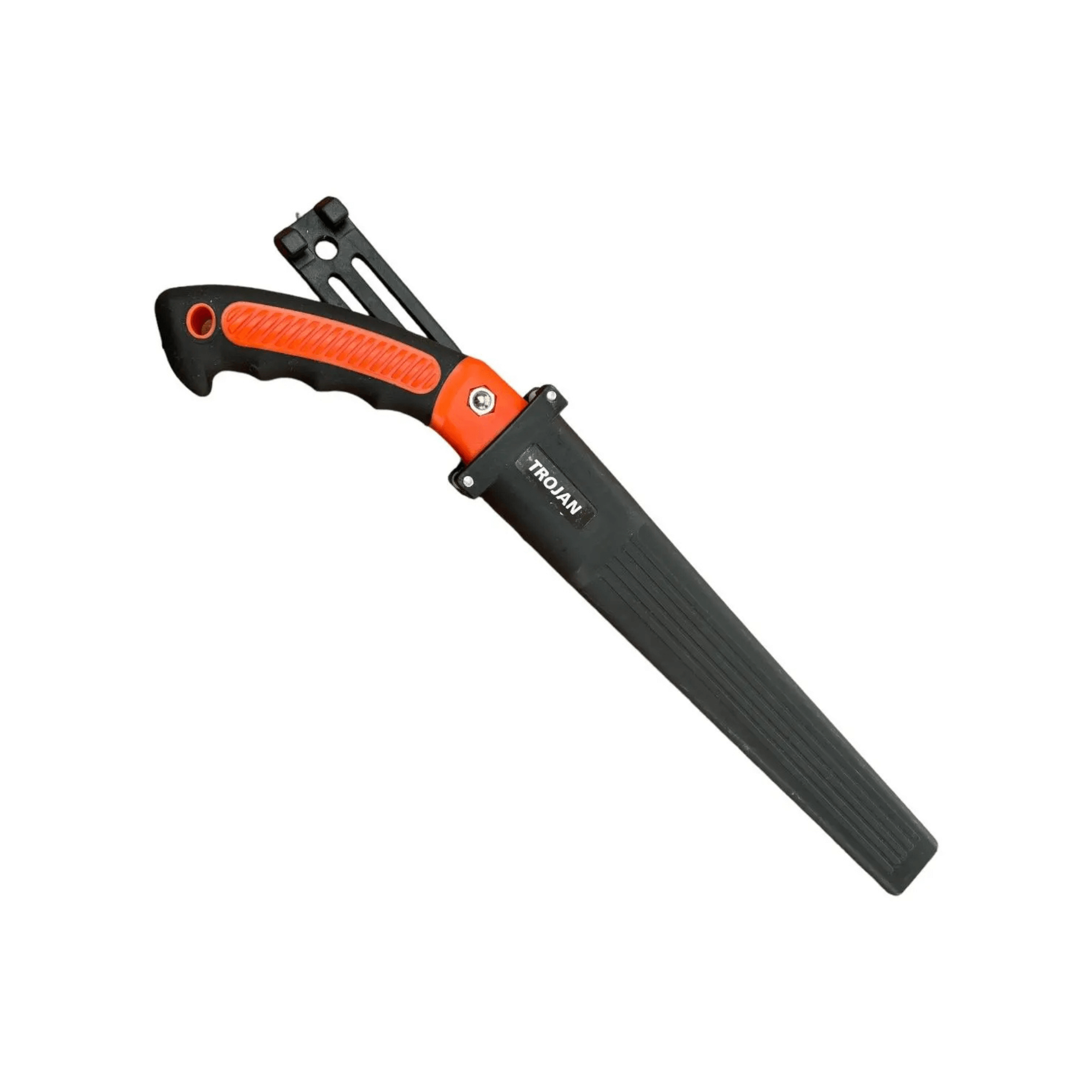 Trojan Straight Hand Saws - high-carbon steel pruning saw with ergonomic grip and safety sheath.