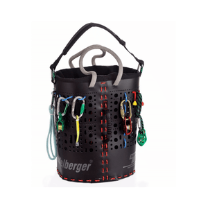 Rope Climbing ropeBucket kitBAG 25L with climbing gear attached for tree care equipment transport and storage.