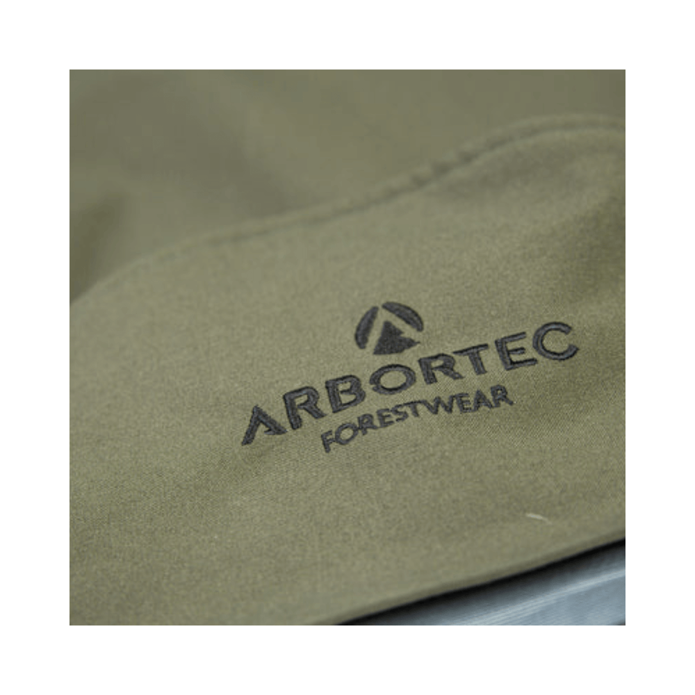 Close-up of Arbortec logo on BreatheDry Heavy Duty Smock for tree surgeons and arborists.