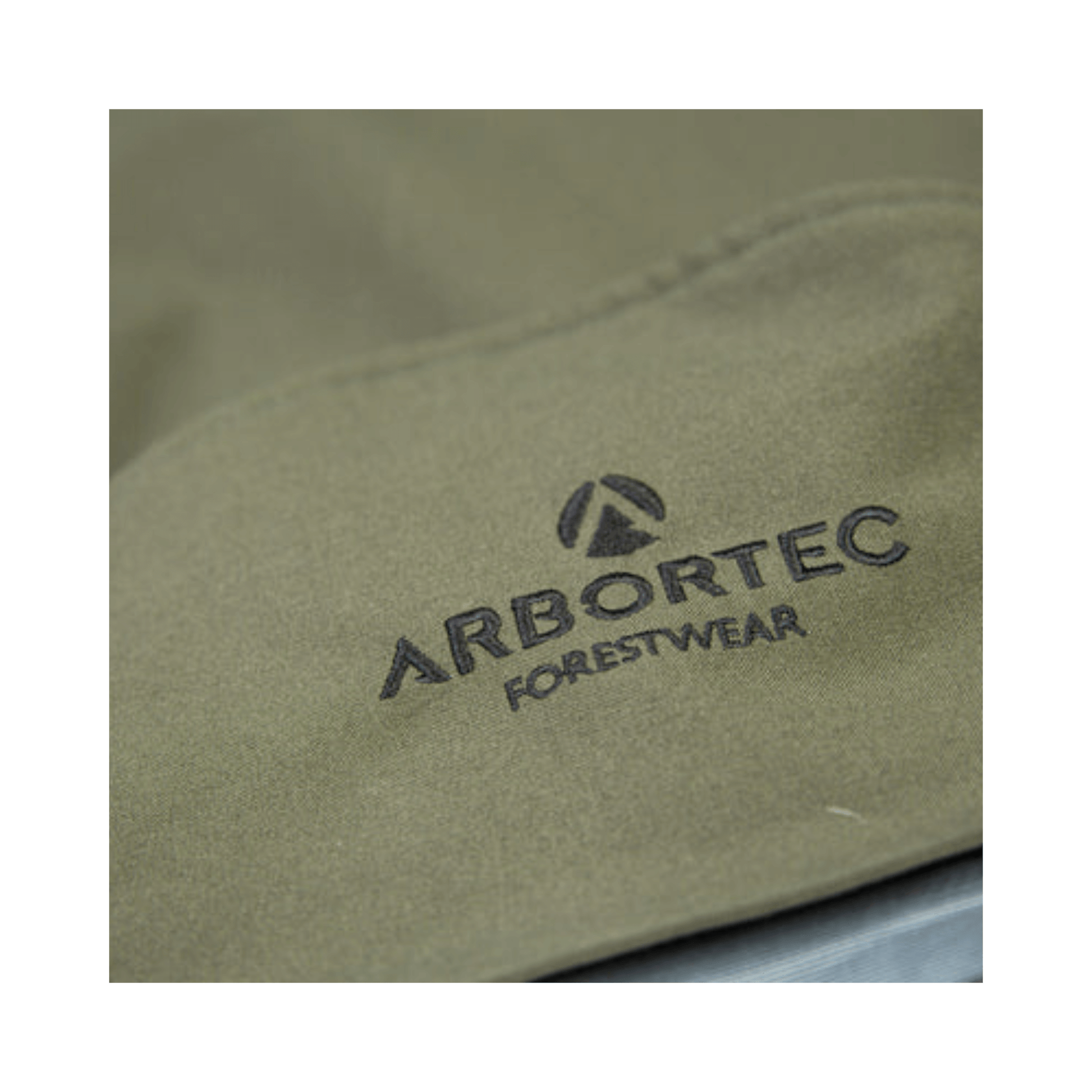 Close-up of Arbortec logo on BreatheDry Heavy Duty Smock for tree surgeons and arborists.