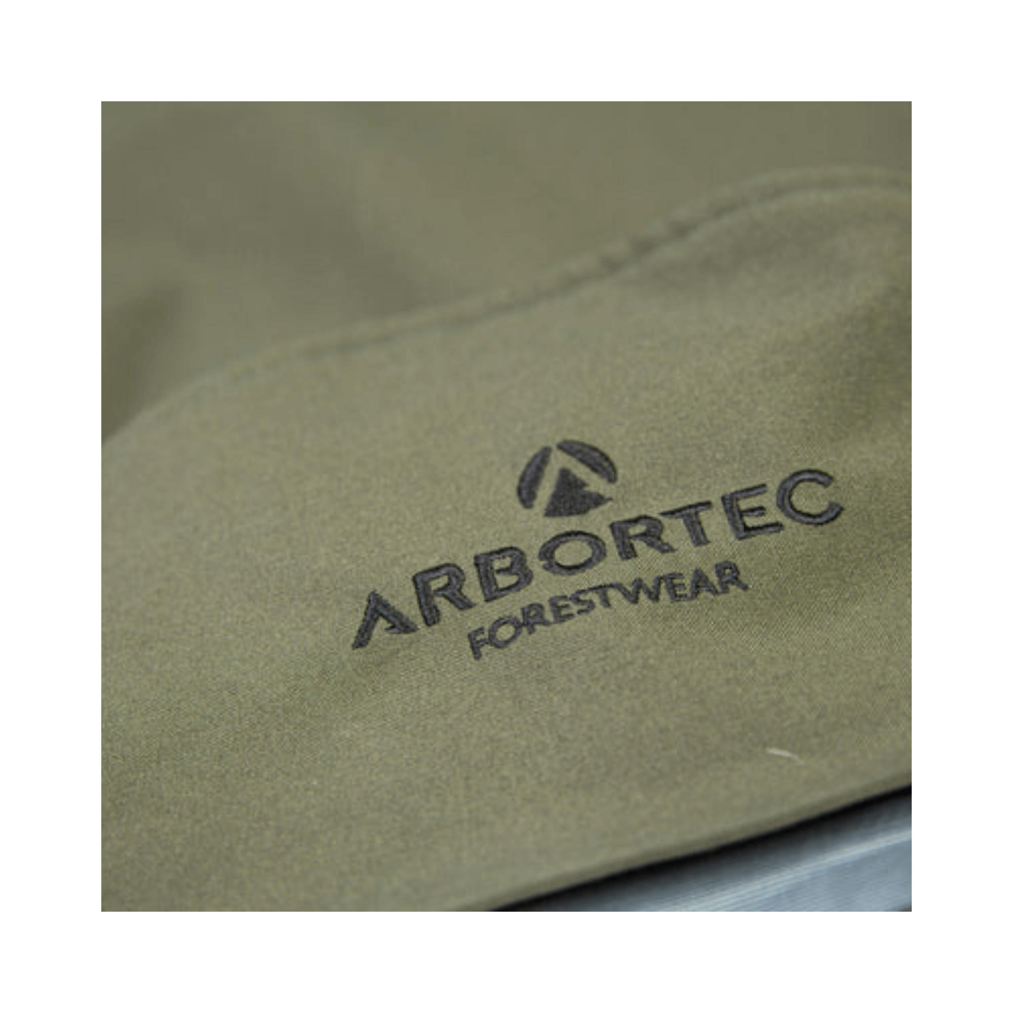 Close-up of Arbortec logo on BreatheDry Heavy Duty Smock for tree surgeons and arborists.