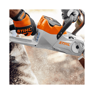 MSA 60 C-B Cordless Chainsaw 12" in action, perfect for tree surgeons, featuring STIHL technology.