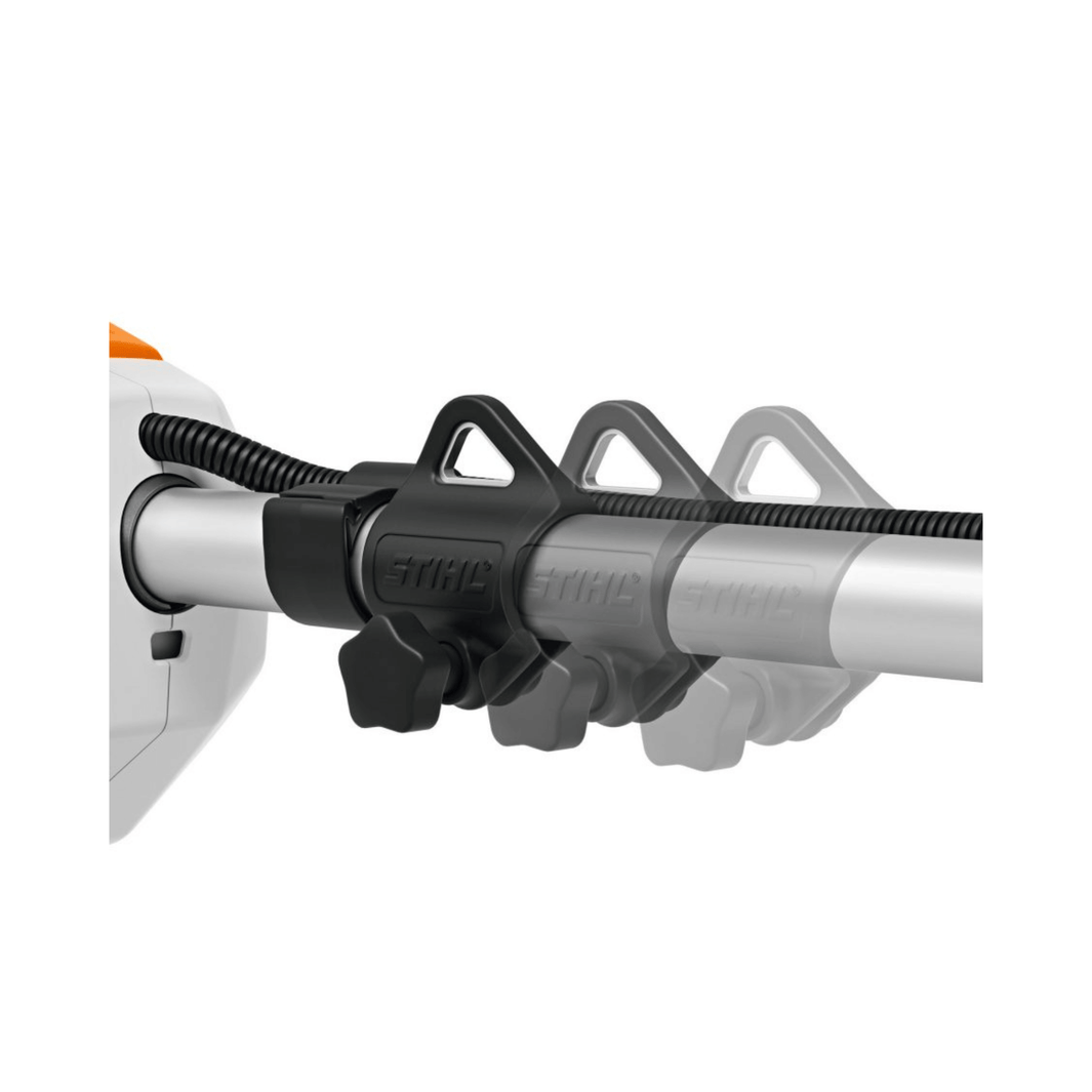 Close-up of the STIHL FSA 80 R Cordless Trimmer adjustable handle with ergonomic design and secure grip.