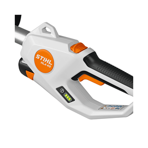 HLA 40 Cordless Telescopic Long-Reach Hedge Trimmer handle with controls for tree surgeon and arborist use.