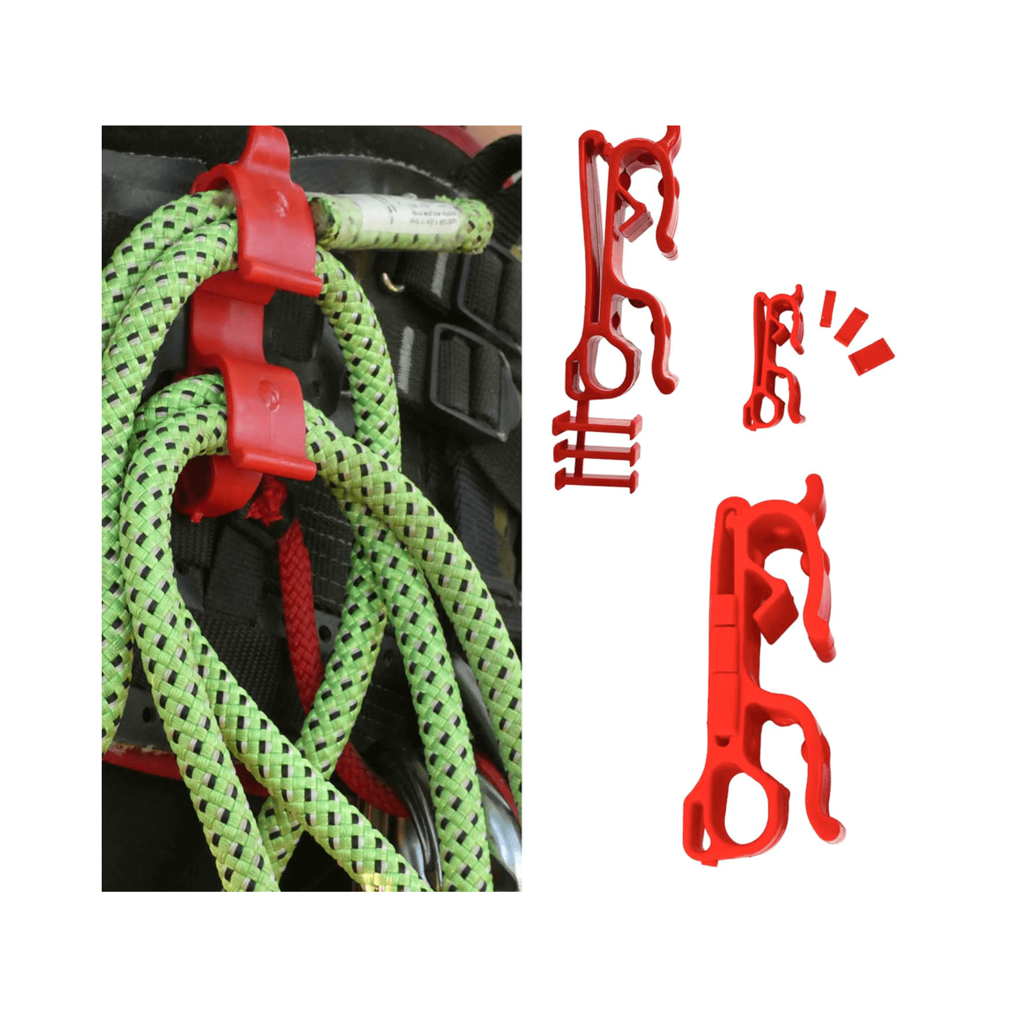 Buddy Lanyard Manager components showing ropes organized with spacers for efficient climbing and spurs work.