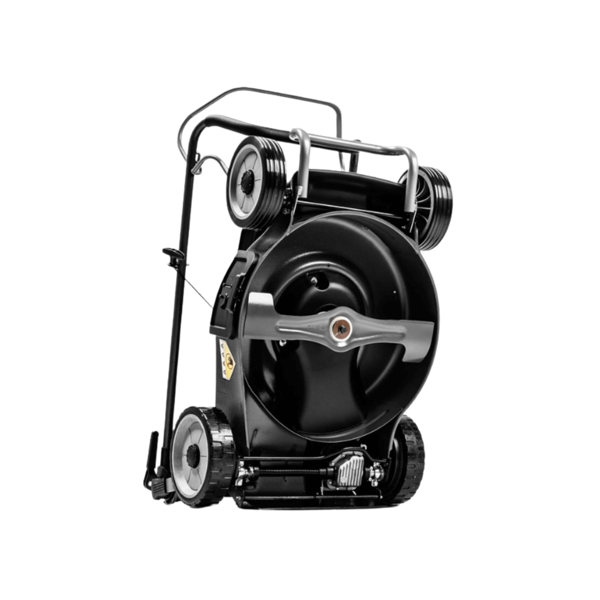 Virtue 46 SVP-H 4 in 1 Variable Speed Petrol Lawnmower shown in a compact, upright position.