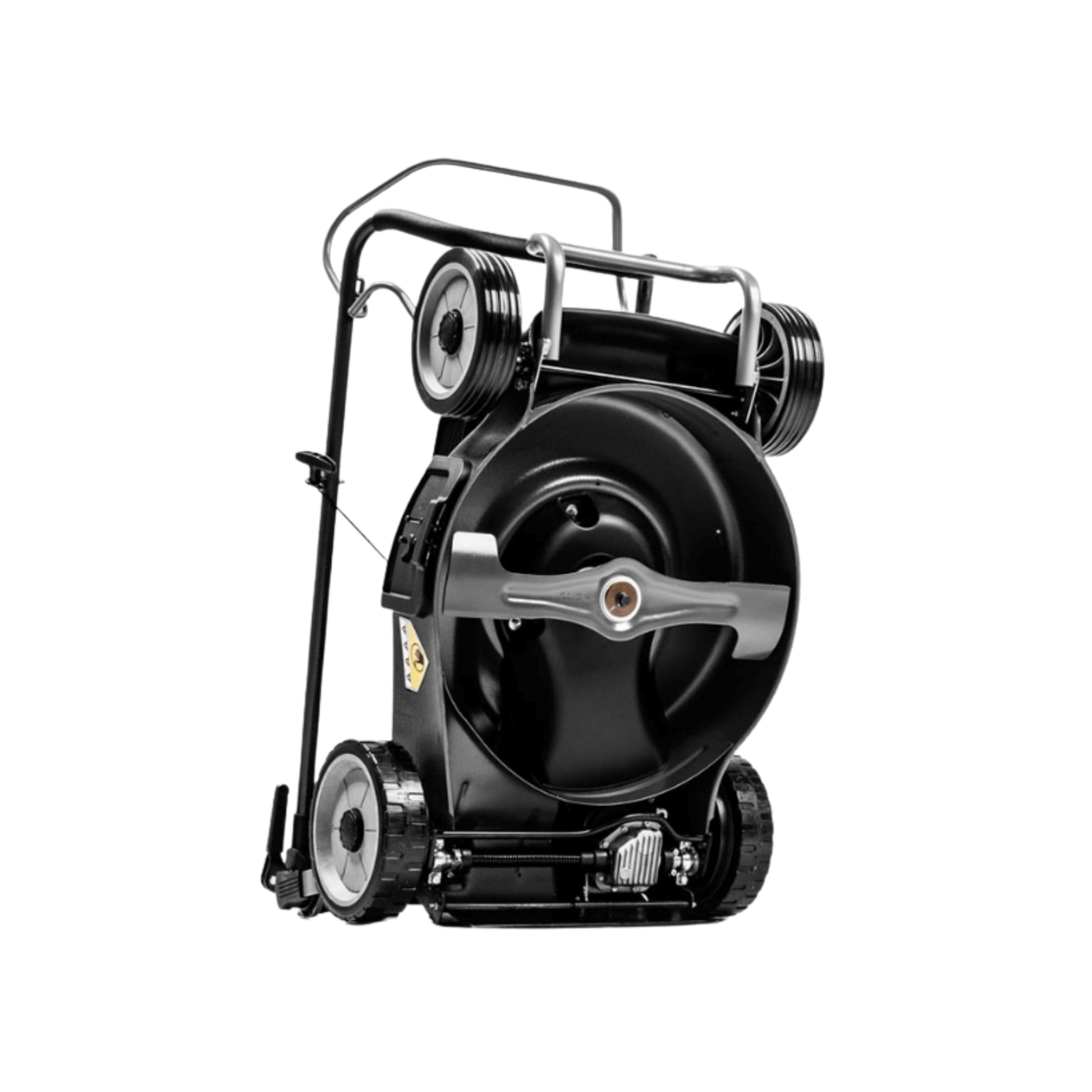 Virtue 46 SVP-H 4 in 1 Variable Speed Petrol Lawnmower shown in a compact, upright position.