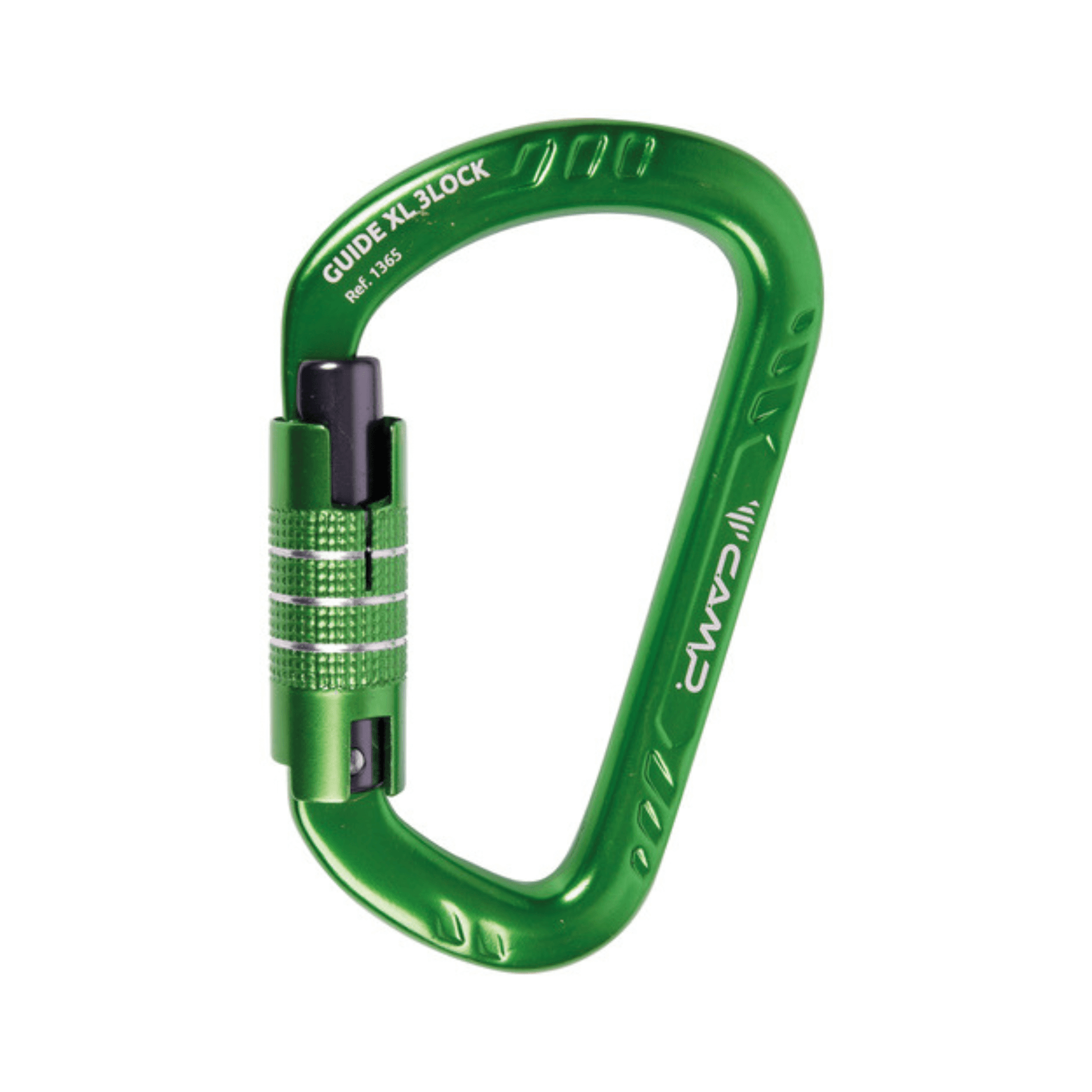 GUIDE XL 3LOCK Aluminium Carabiner in green, featuring a robust triple-lock mechanism and large gate opening.