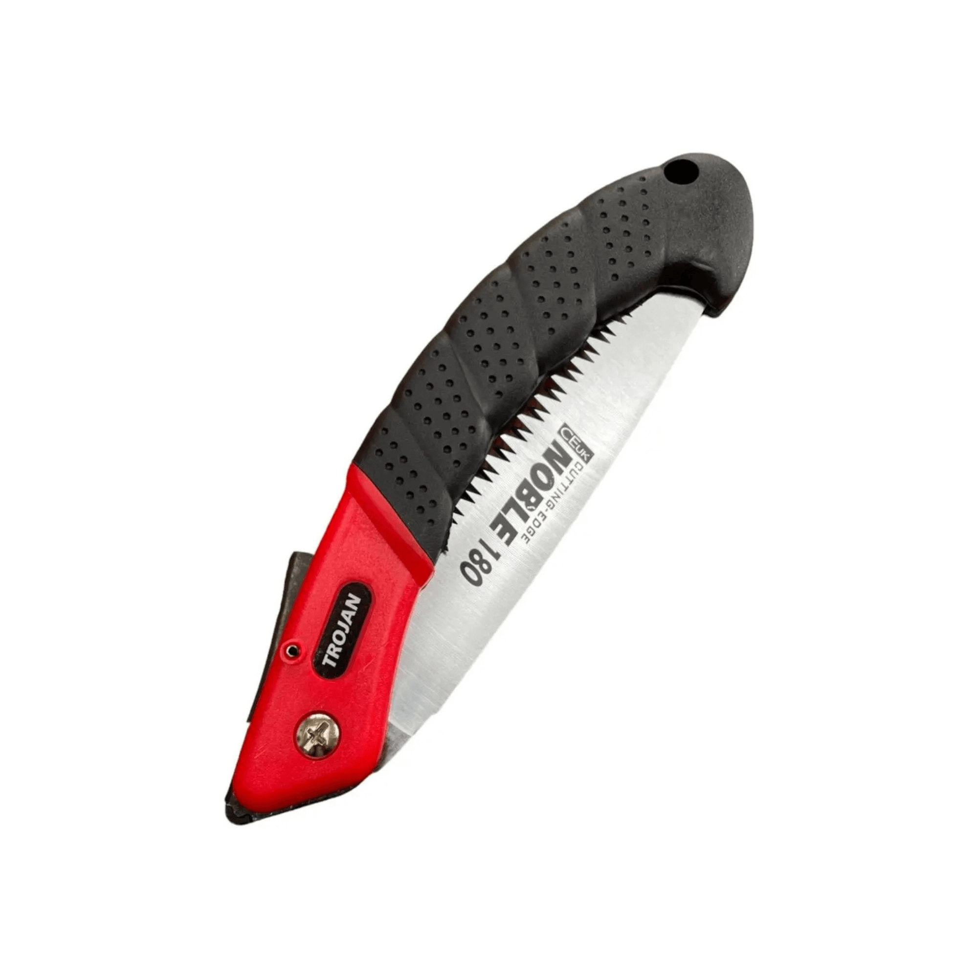 Noble F-180 Folding Handsaw with high-carbon steel blade and ergonomic grip for efficient pruning.