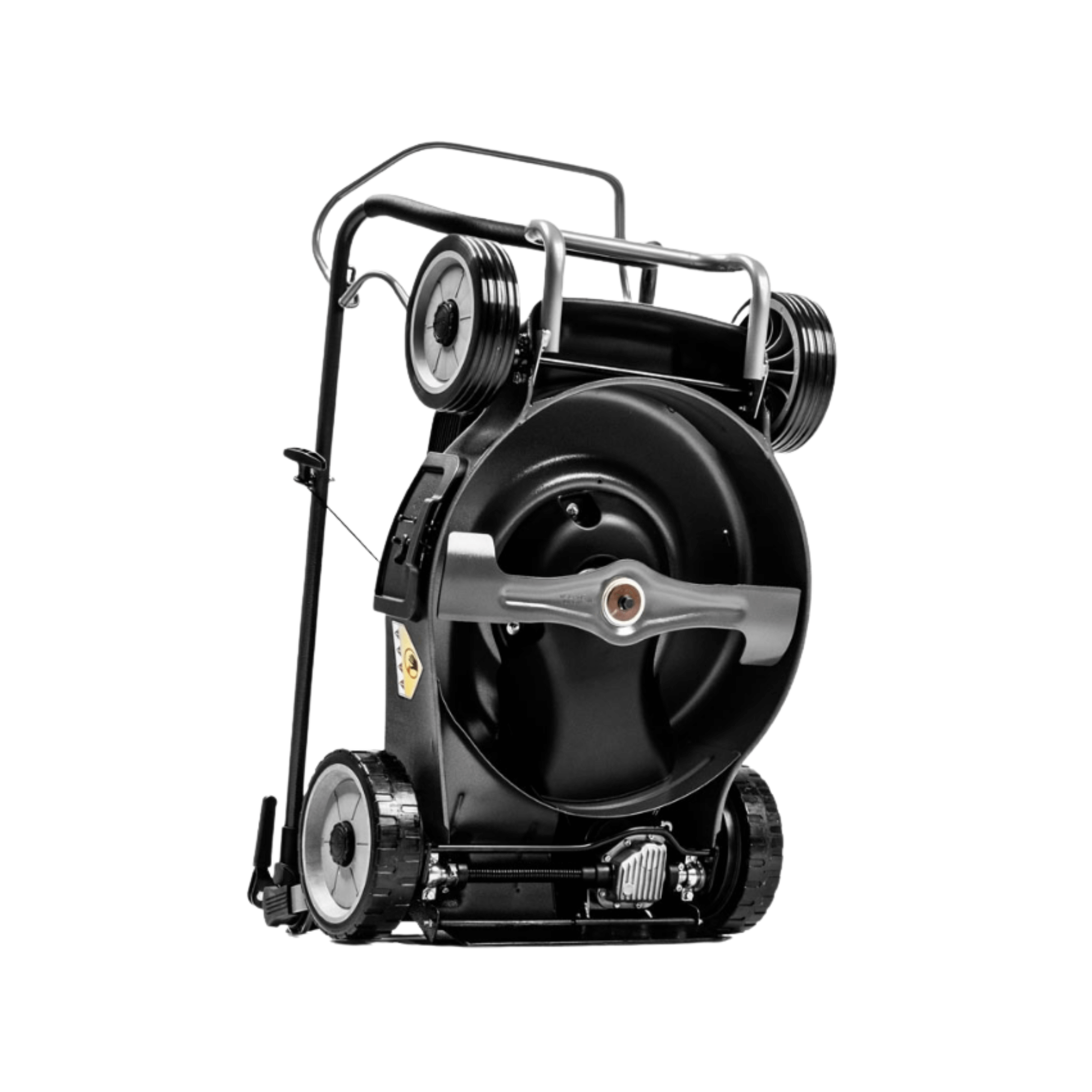 Virtue 50 SVP Variable Speed 4 in 1 Petrol Lawnmower rear view showcasing its robust design and features.