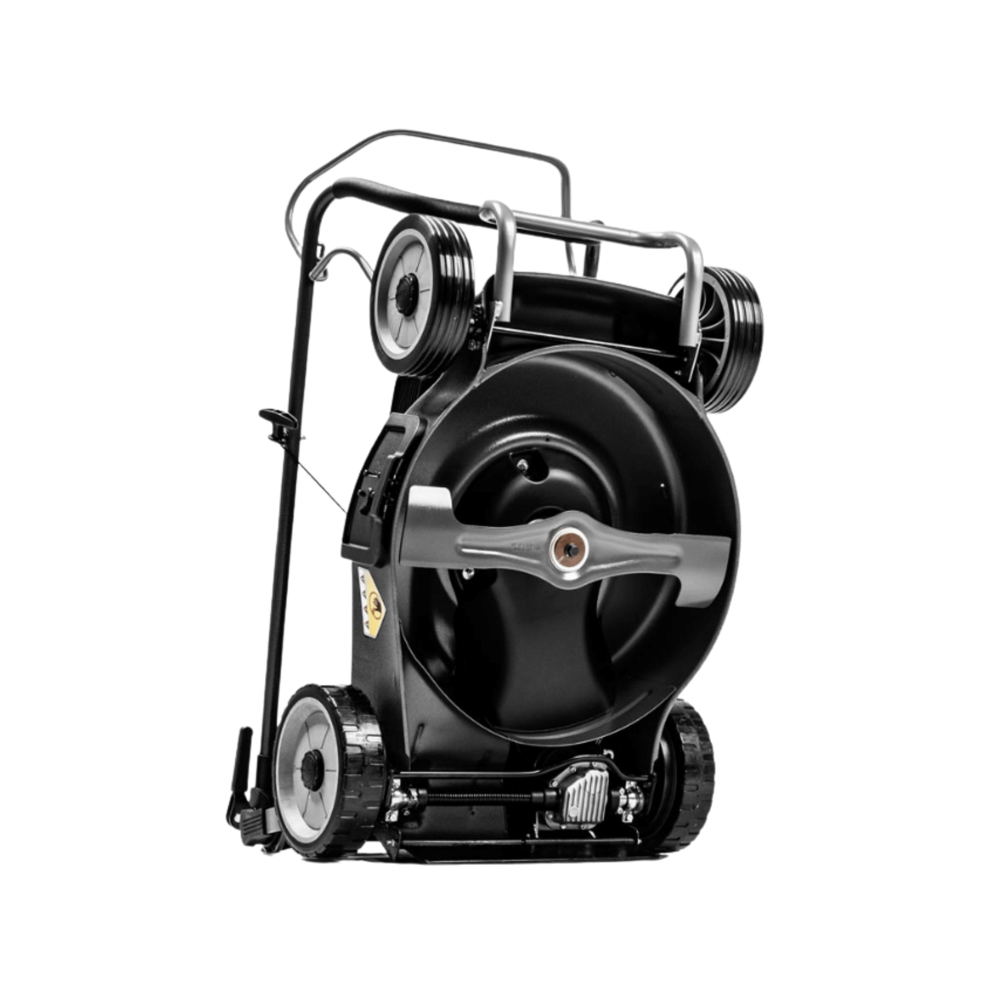 Virtue 50 SVP Variable Speed 4 in 1 Petrol Lawnmower rear view showcasing its robust design and features.