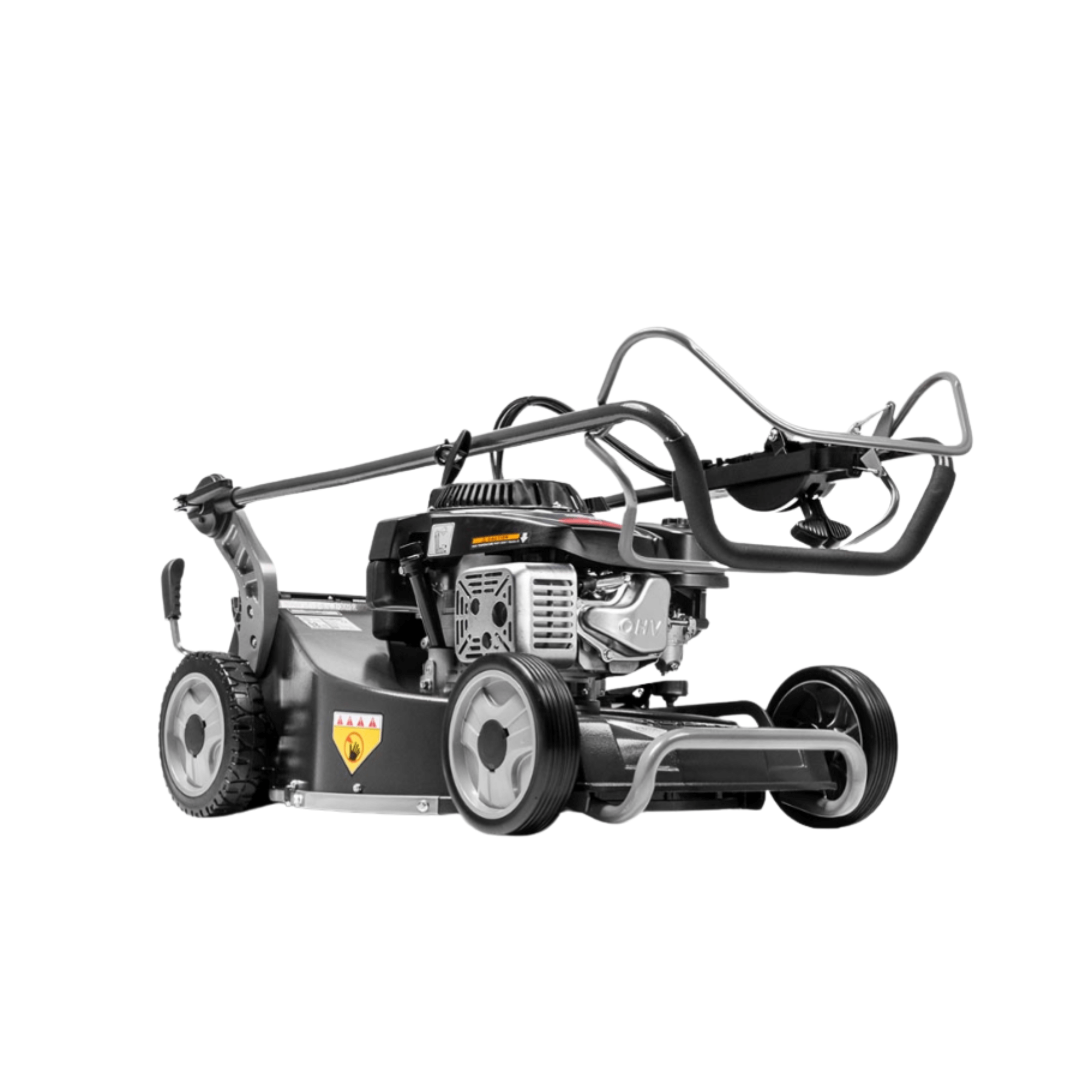 Virtue 53 ASD LV Self Propelled Petrol Lawnmower side view showcasing its professional-grade design and features.